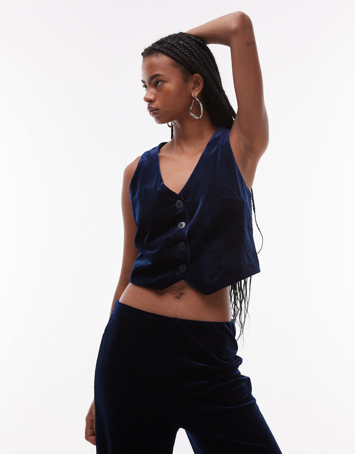 Mango velvet waistcoat co-ord in navy - ASOS Sample Sale