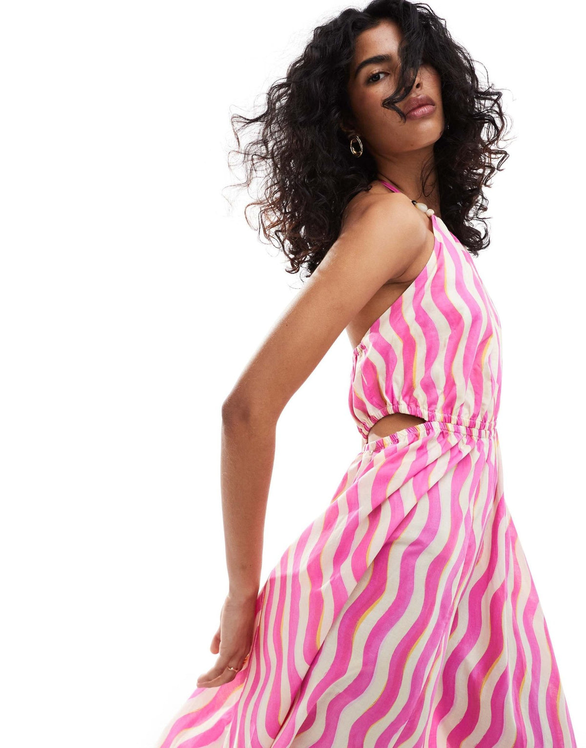 Mango wave stripe halter midi dress in pink - ASOS Sample Sale