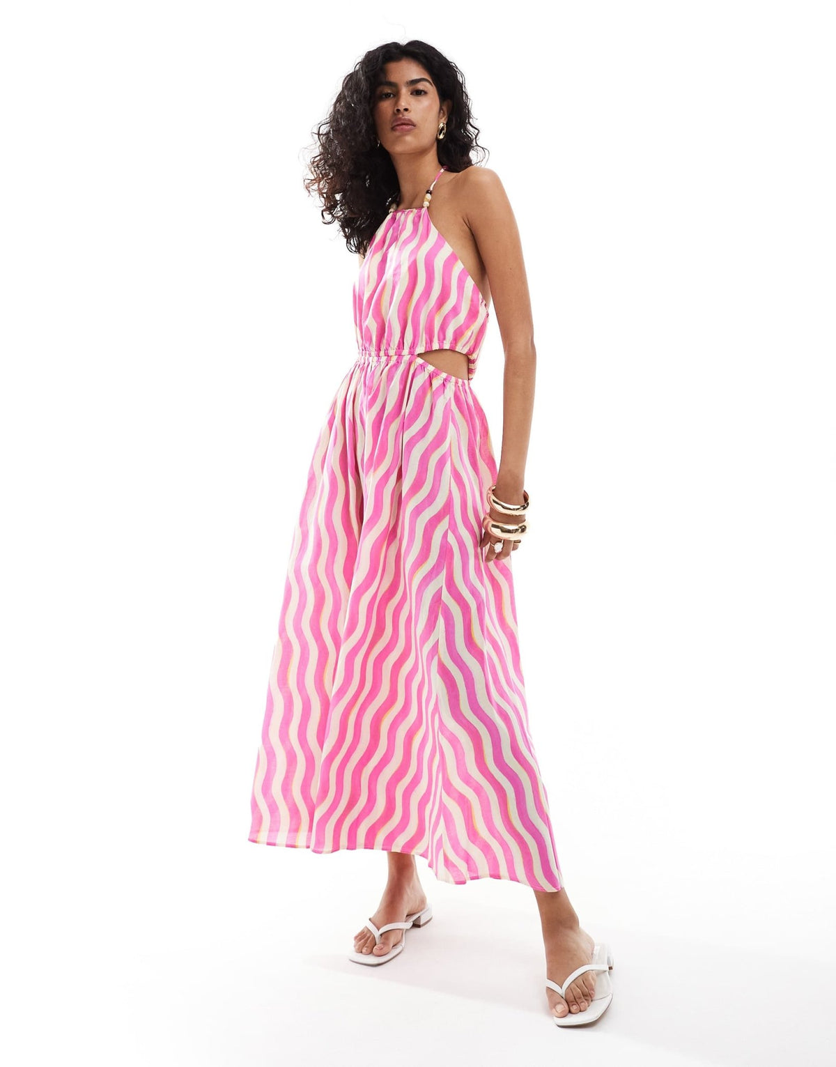 Mango wave stripe halter midi dress in pink - ASOS Sample Sale