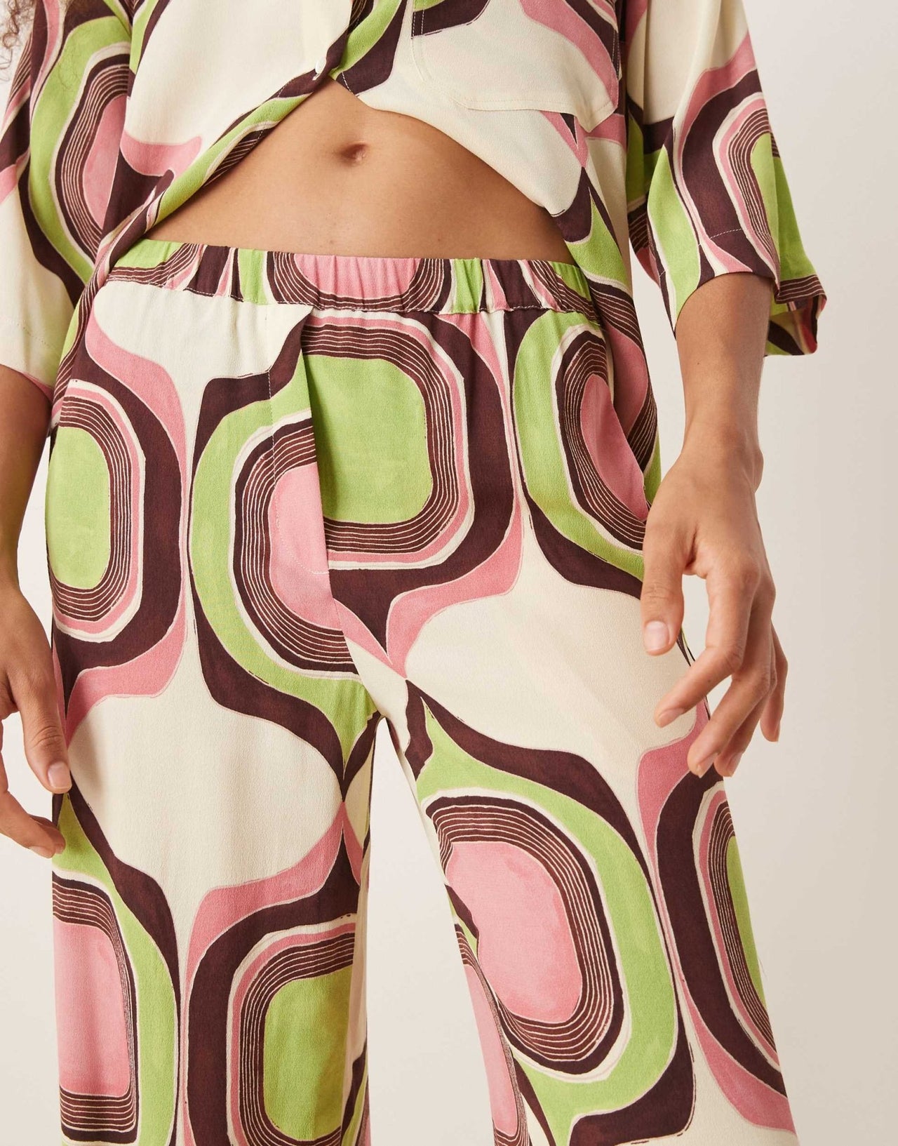 Mango wide leg abstract retro geometric print trouser co-ord in beige - ASOS Sample Sale