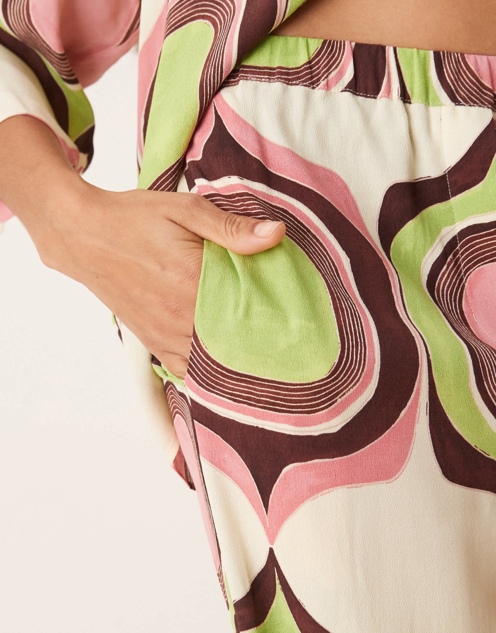 Mango wide leg abstract retro geometric print trouser co-ord in beige - ASOS Sample Sale