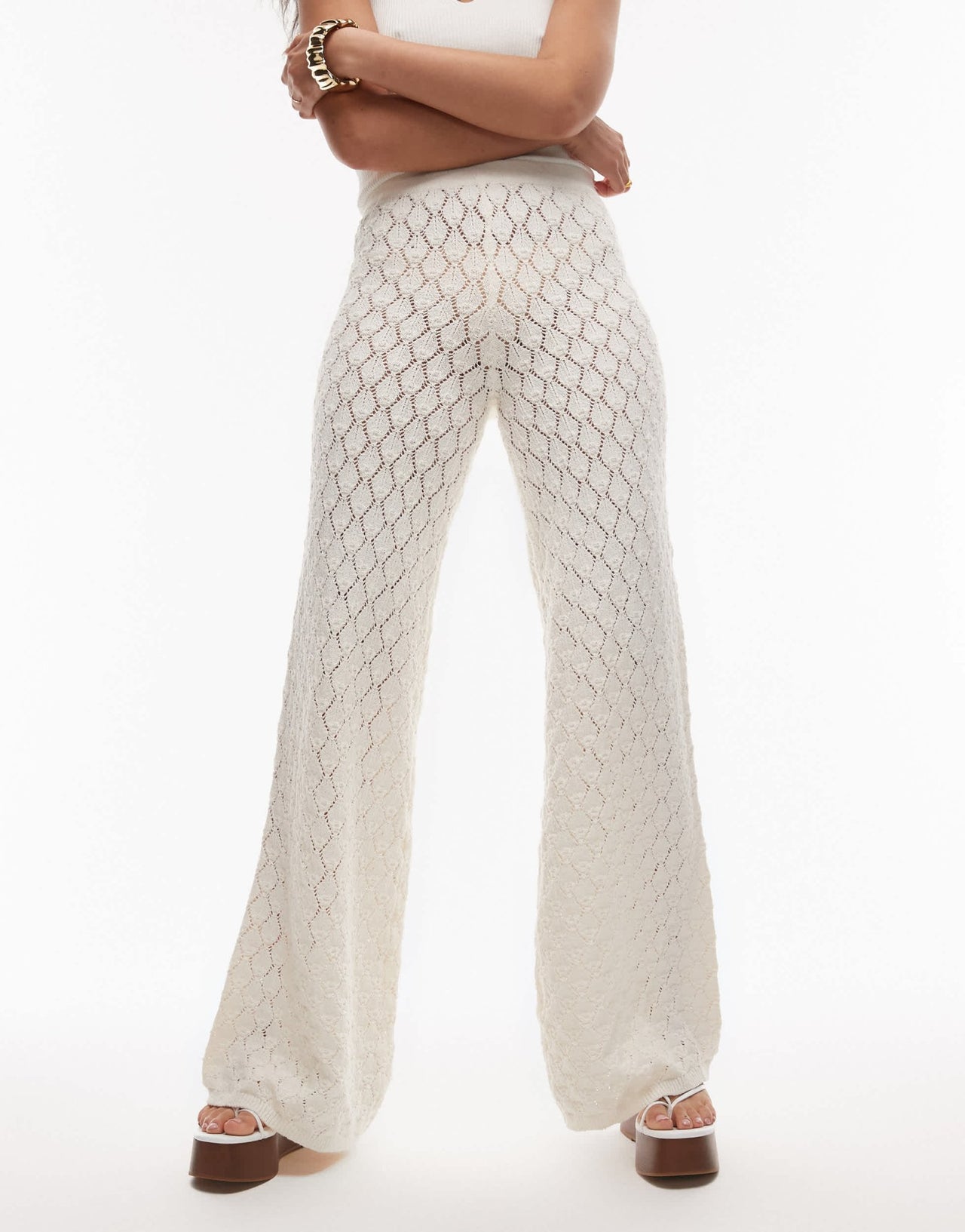 Mango wide leg crochet trousers in off white - ASOS Sample Sale