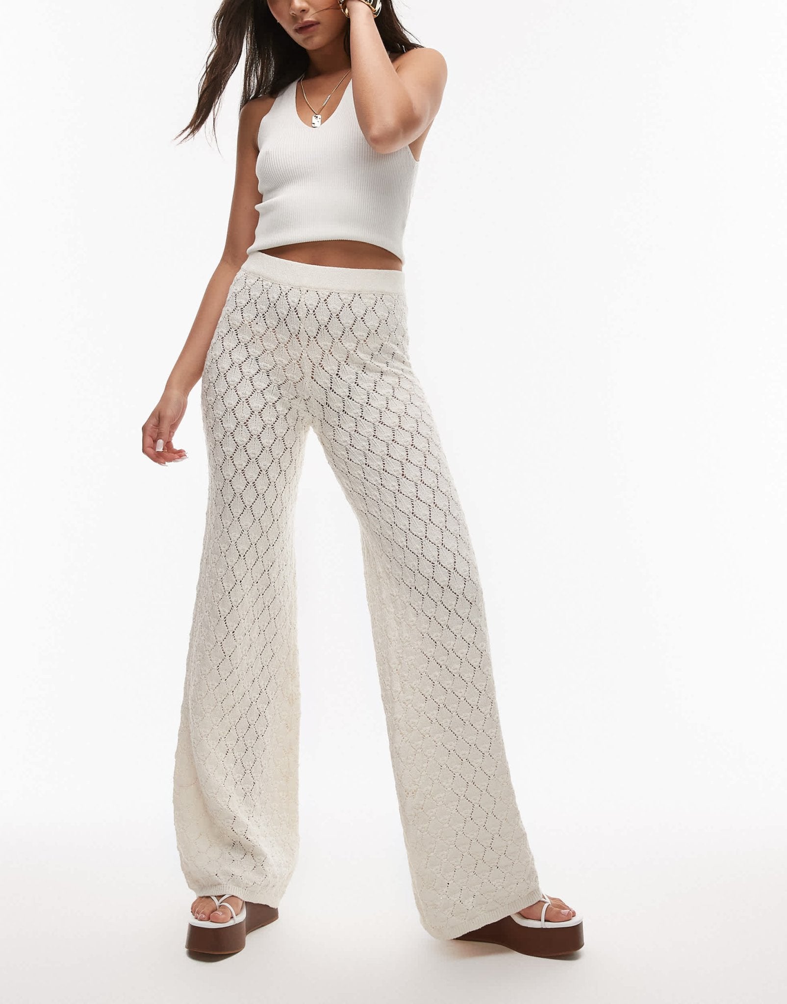 Mango wide leg crochet trousers in off white - ASOS Sample Sale