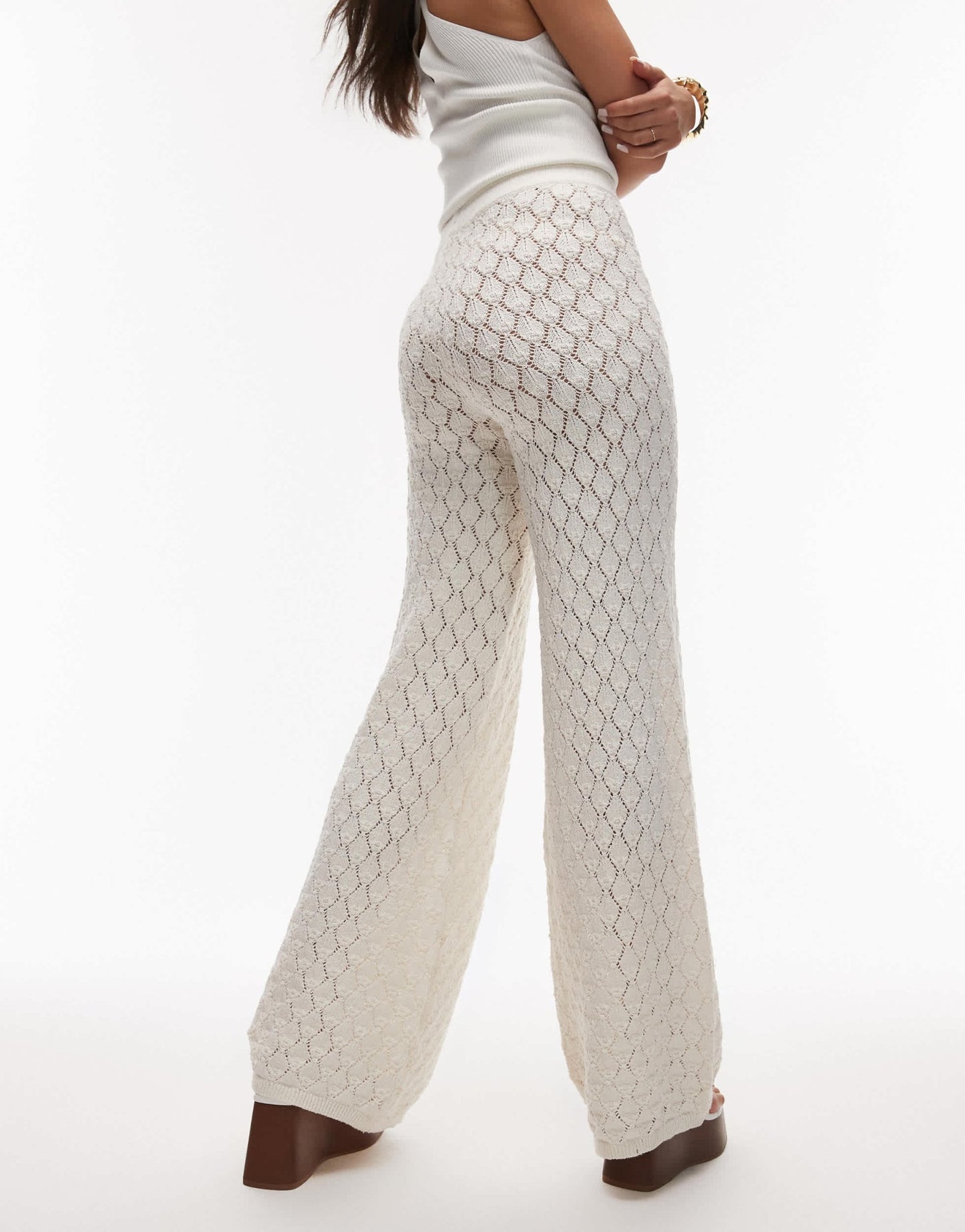 Mango wide leg crochet trousers in off white - ASOS Sample Sale