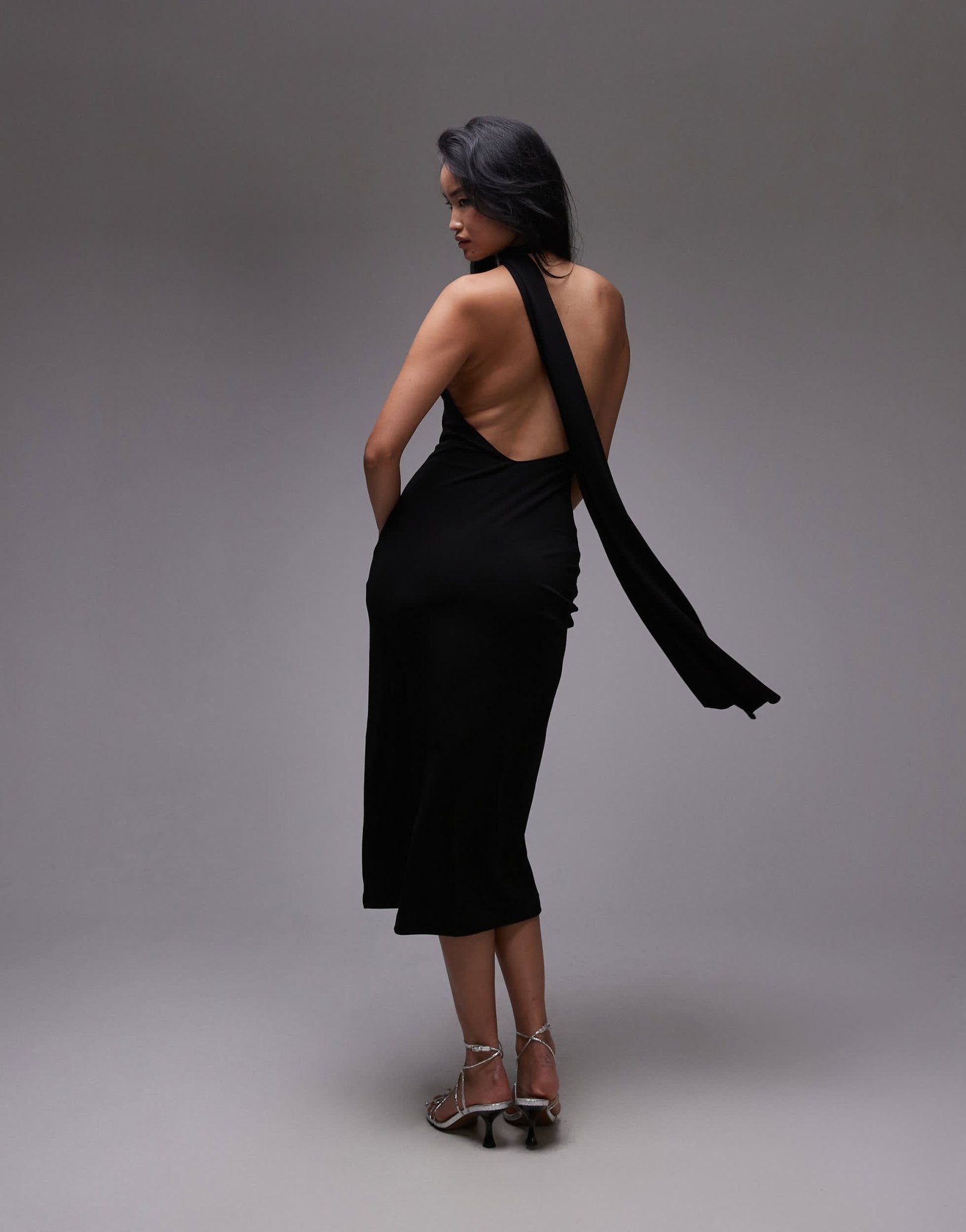 Mango wrap drape midi dress in black - ASOS Sample Sale