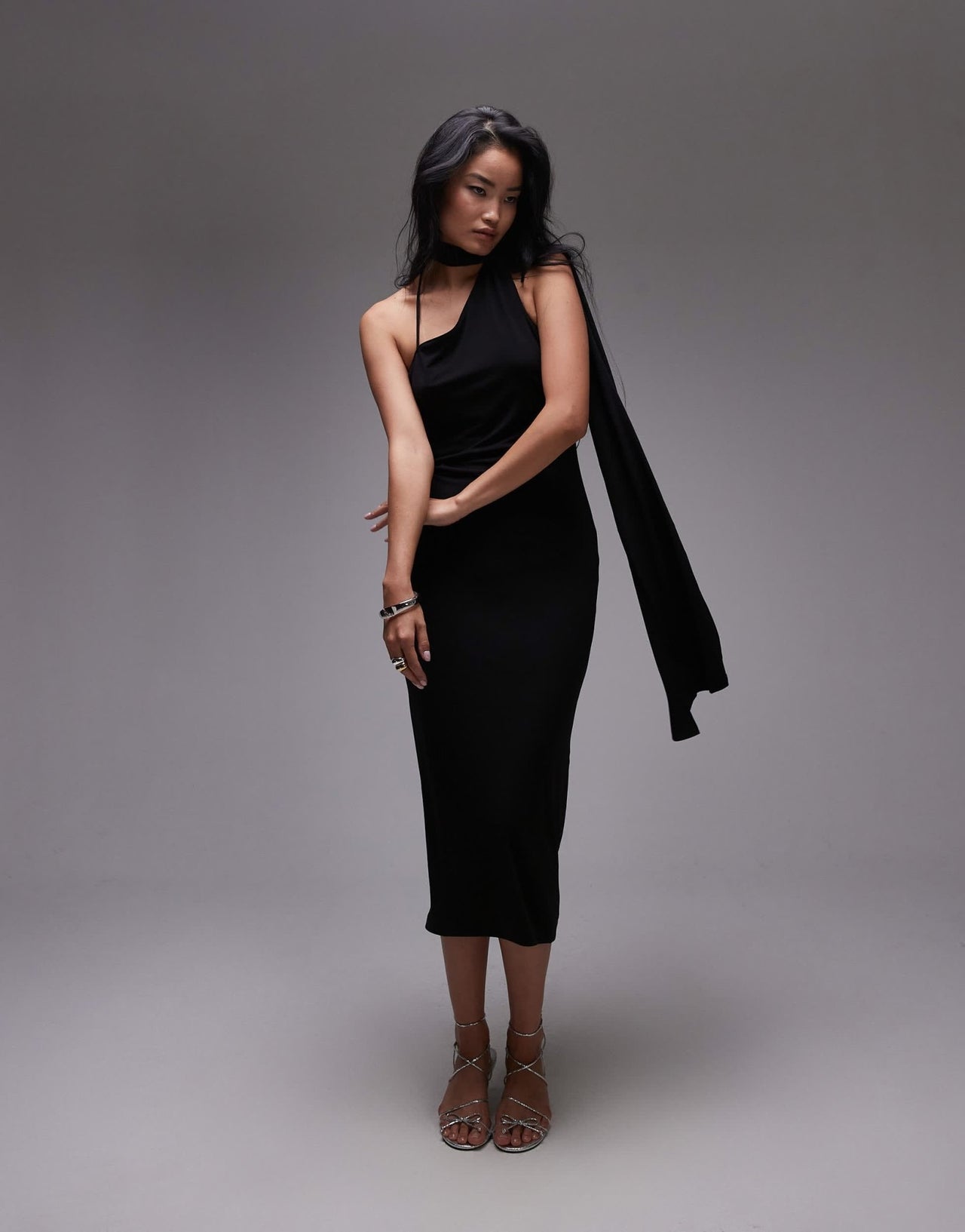 Mango wrap drape midi dress in black - ASOS Sample Sale