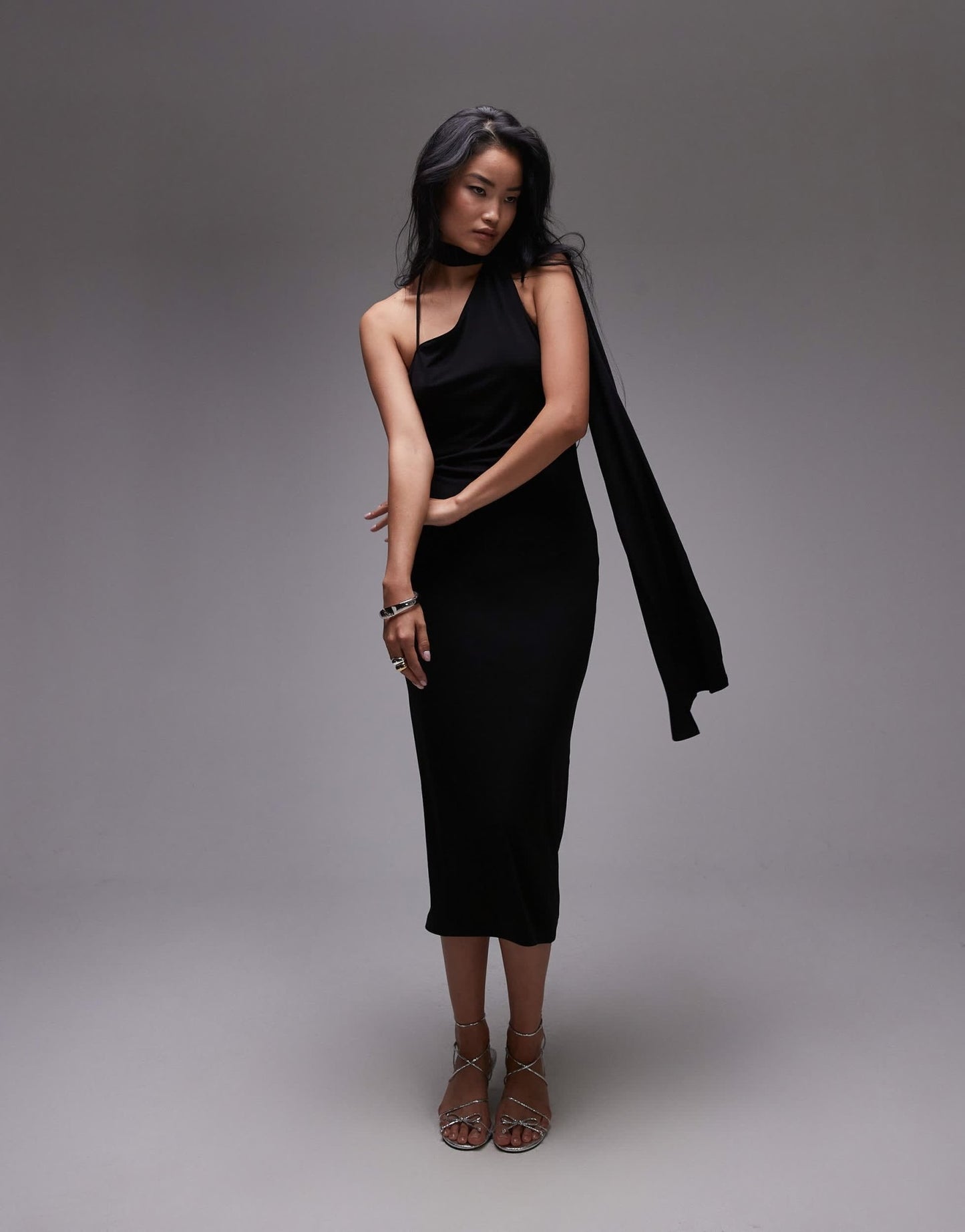Mango wrap drape midi dress in black - ASOS Sample Sale