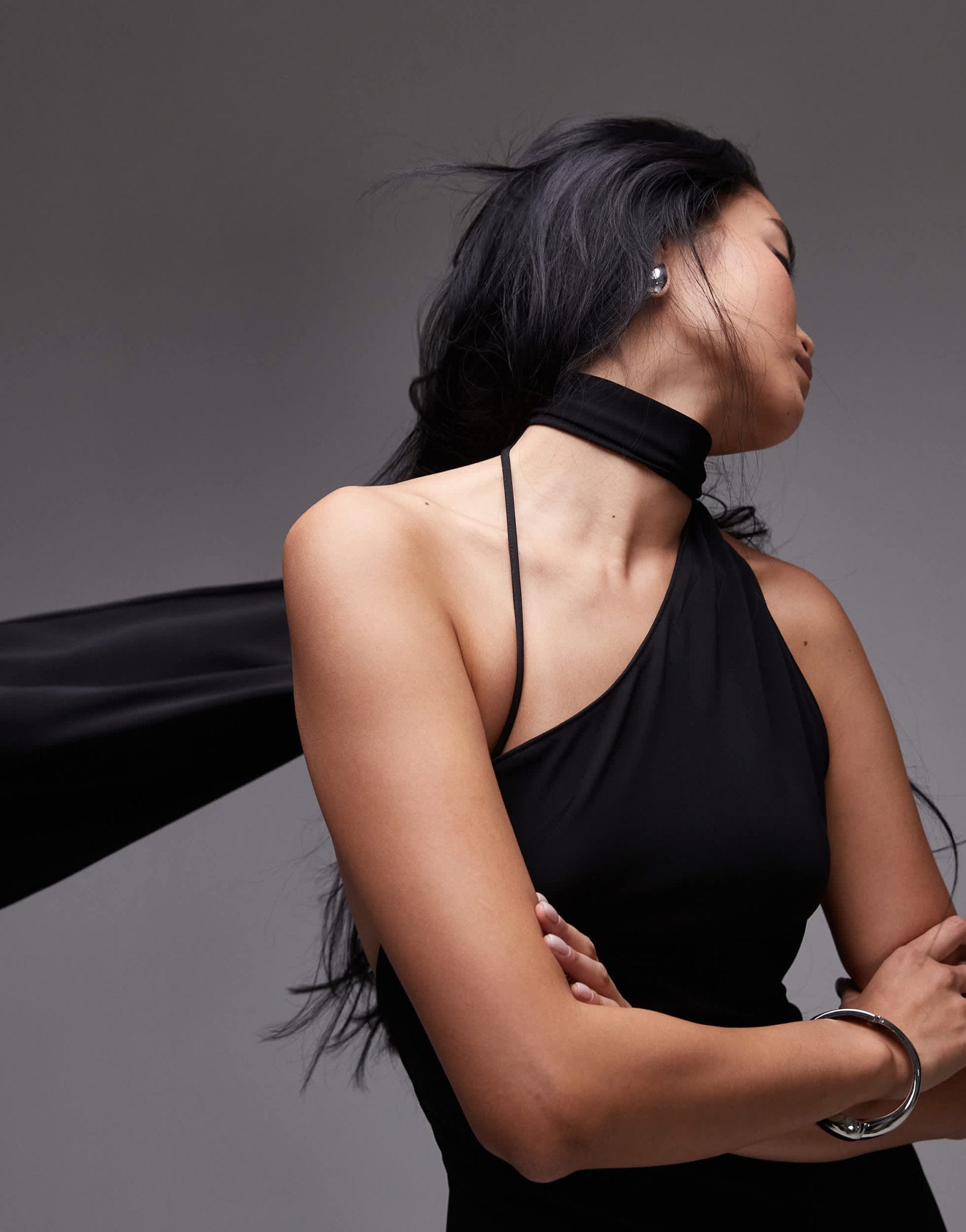 Mango wrap drape midi dress in black - ASOS Sample Sale