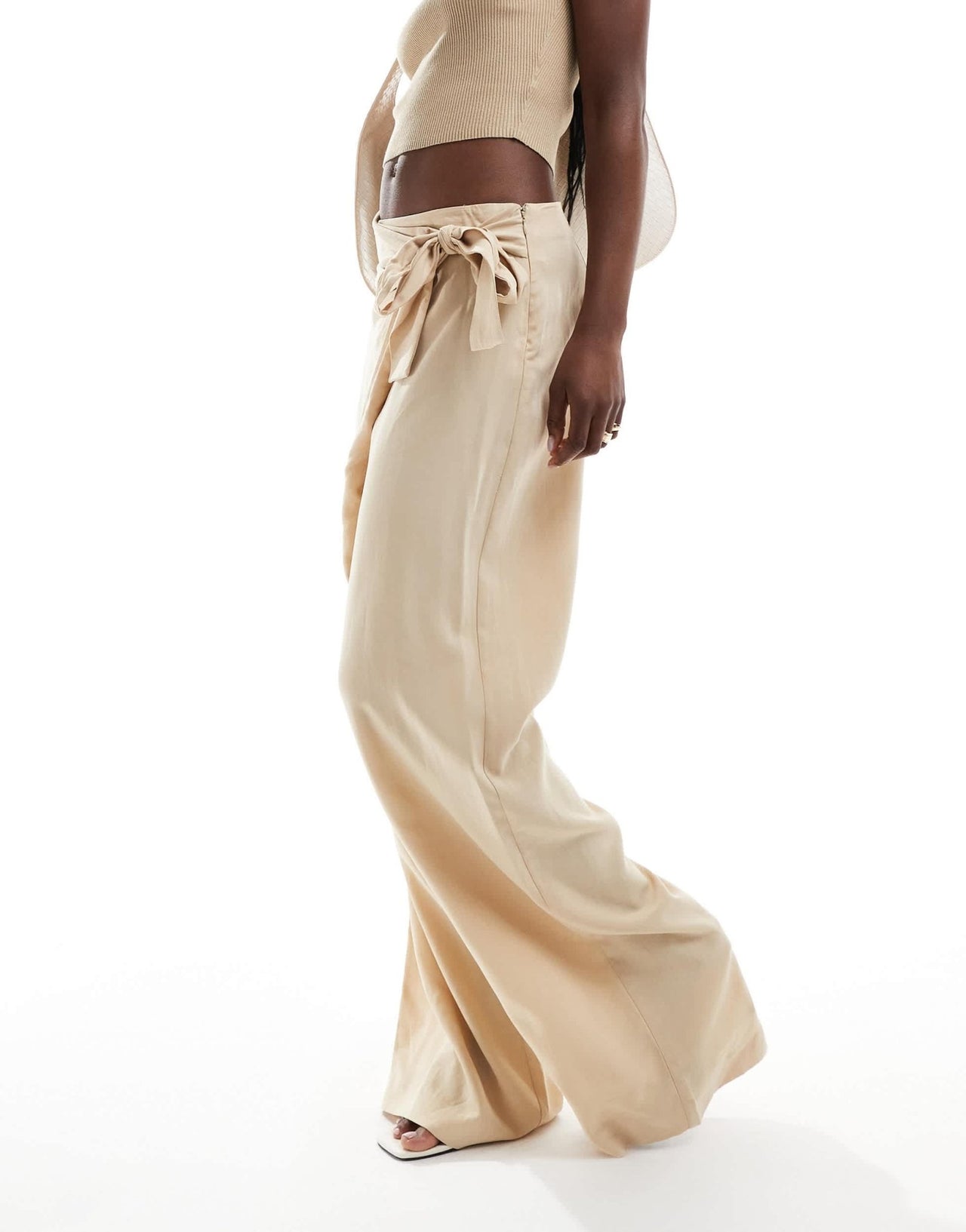 Mango wrap front linen mix trouser in beige - ASOS Sample Sale