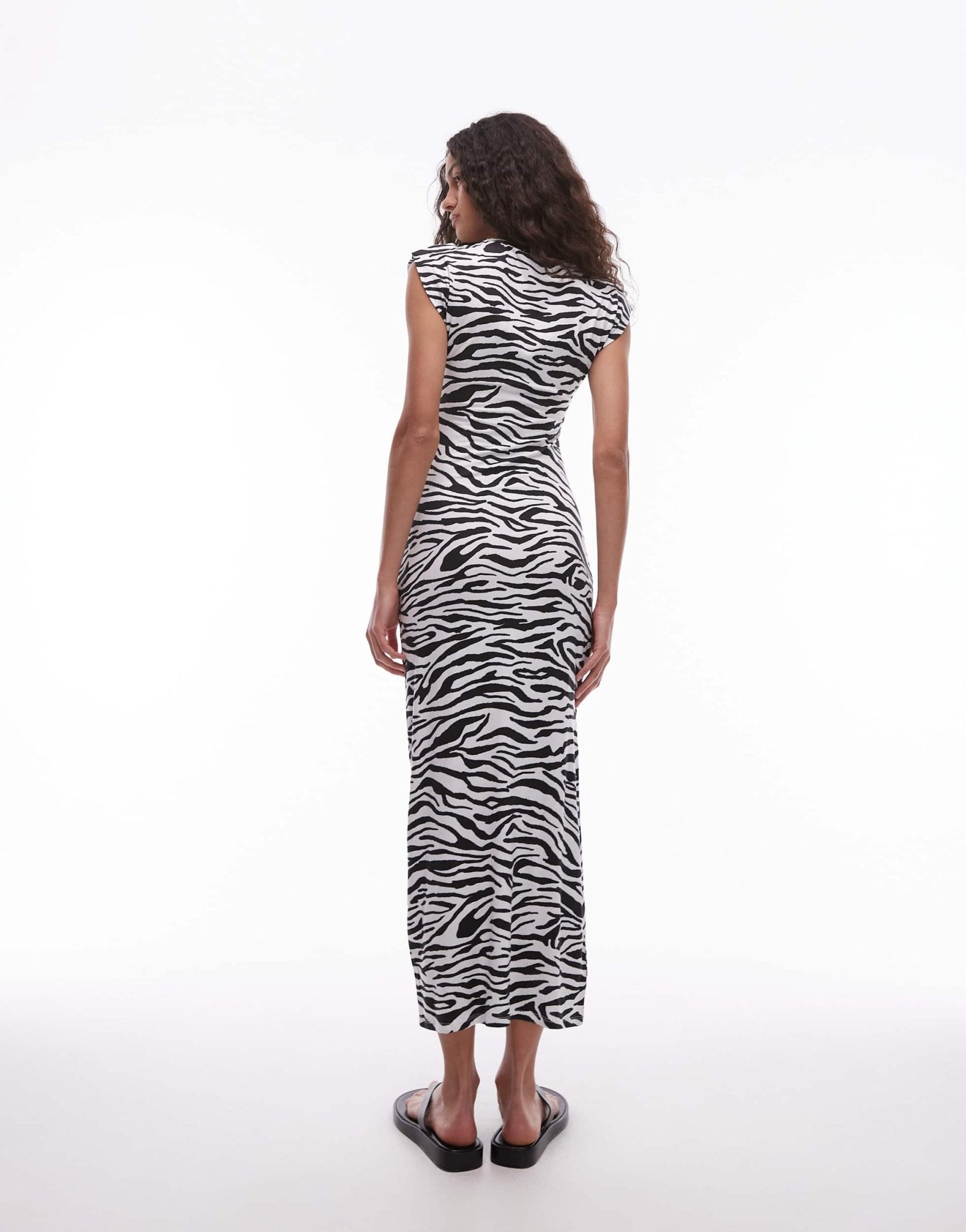 Mango zebra cap sleeve midi dress in white - ASOS Sample Sale