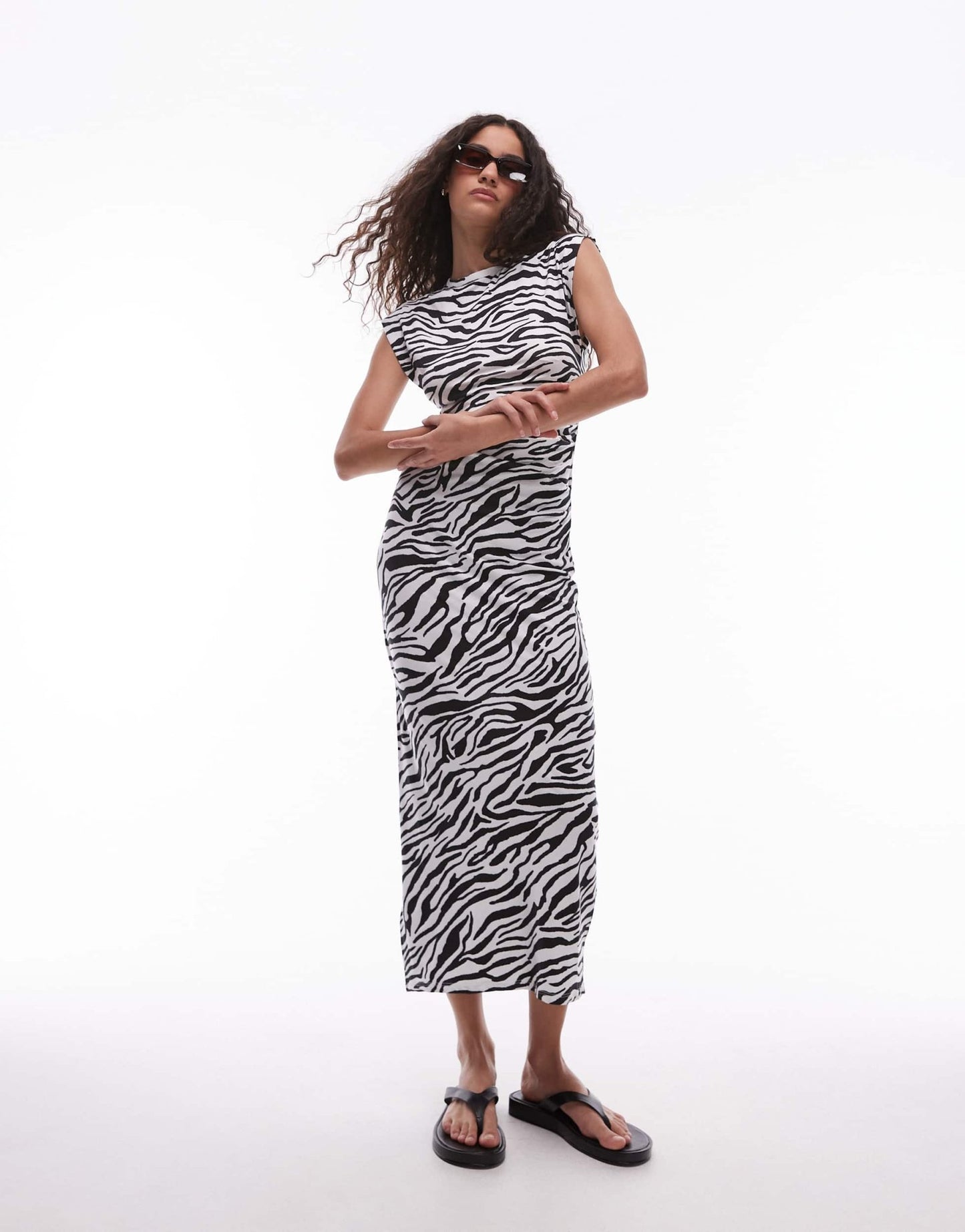 Mango zebra cap sleeve midi dress in white - ASOS Sample Sale
