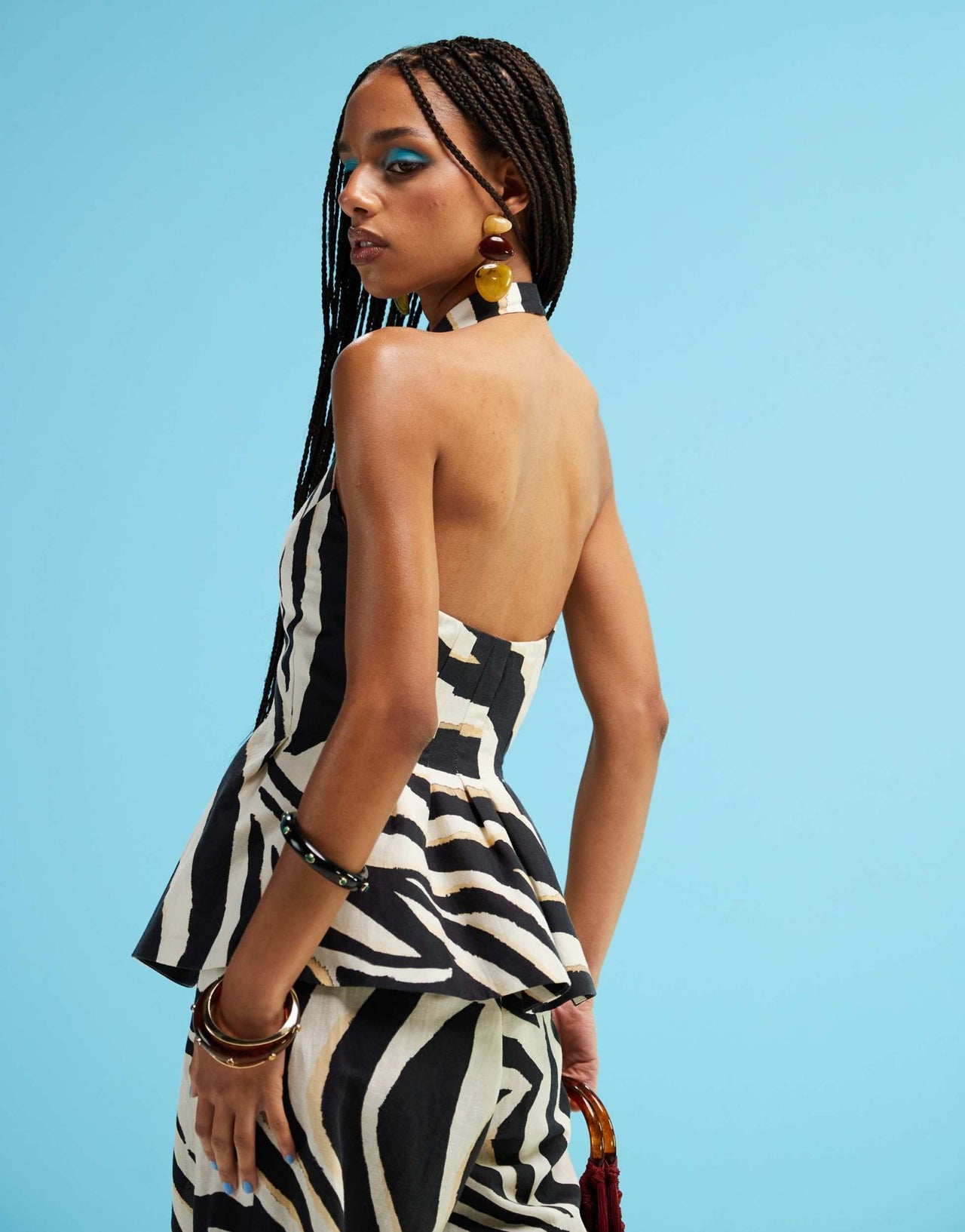 Mango zebra halter linen mix waistcoat co-ord in white - ASOS Sample Sale
