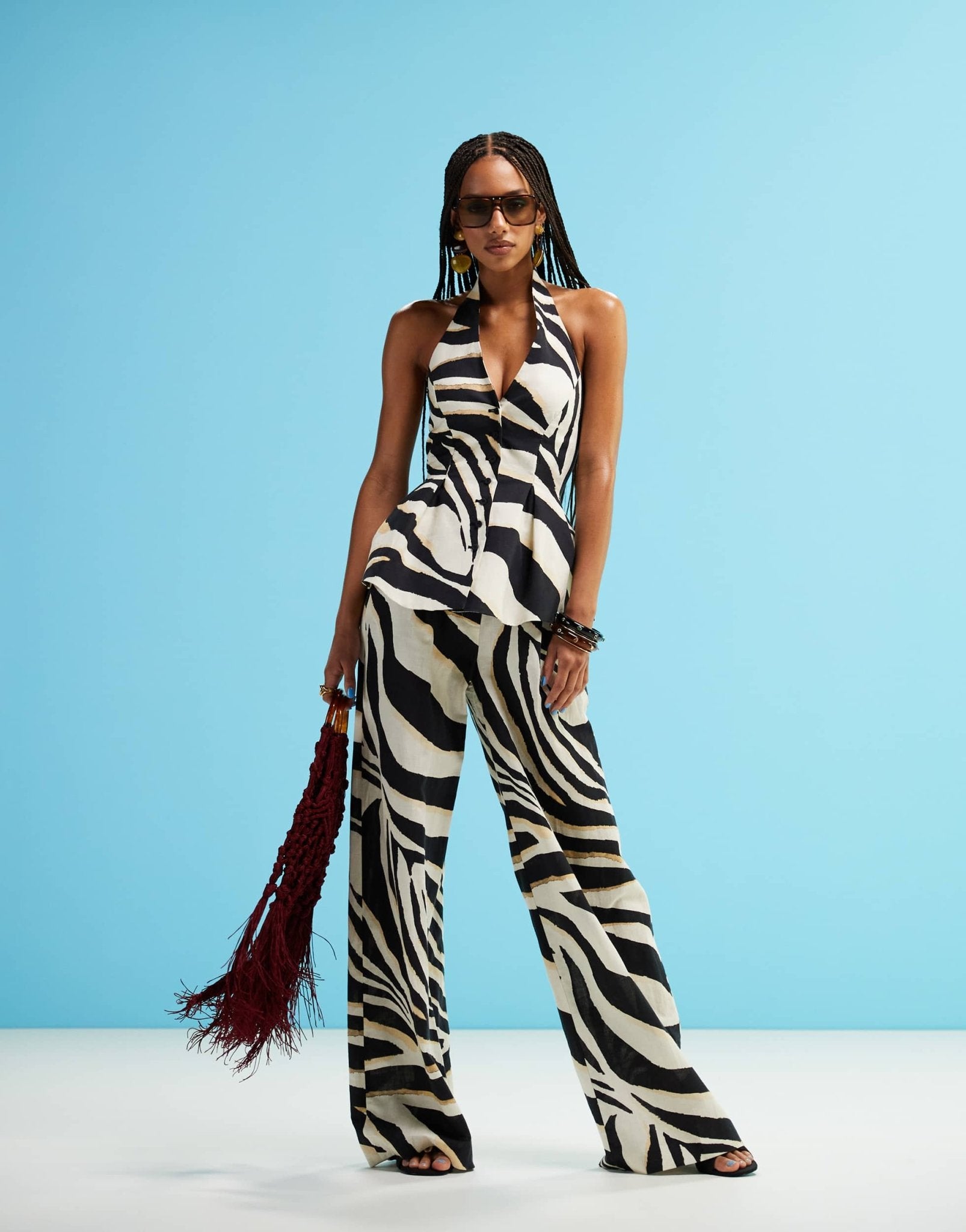 Mango zebra halter linen mix waistcoat co-ord in white - ASOS Sample Sale