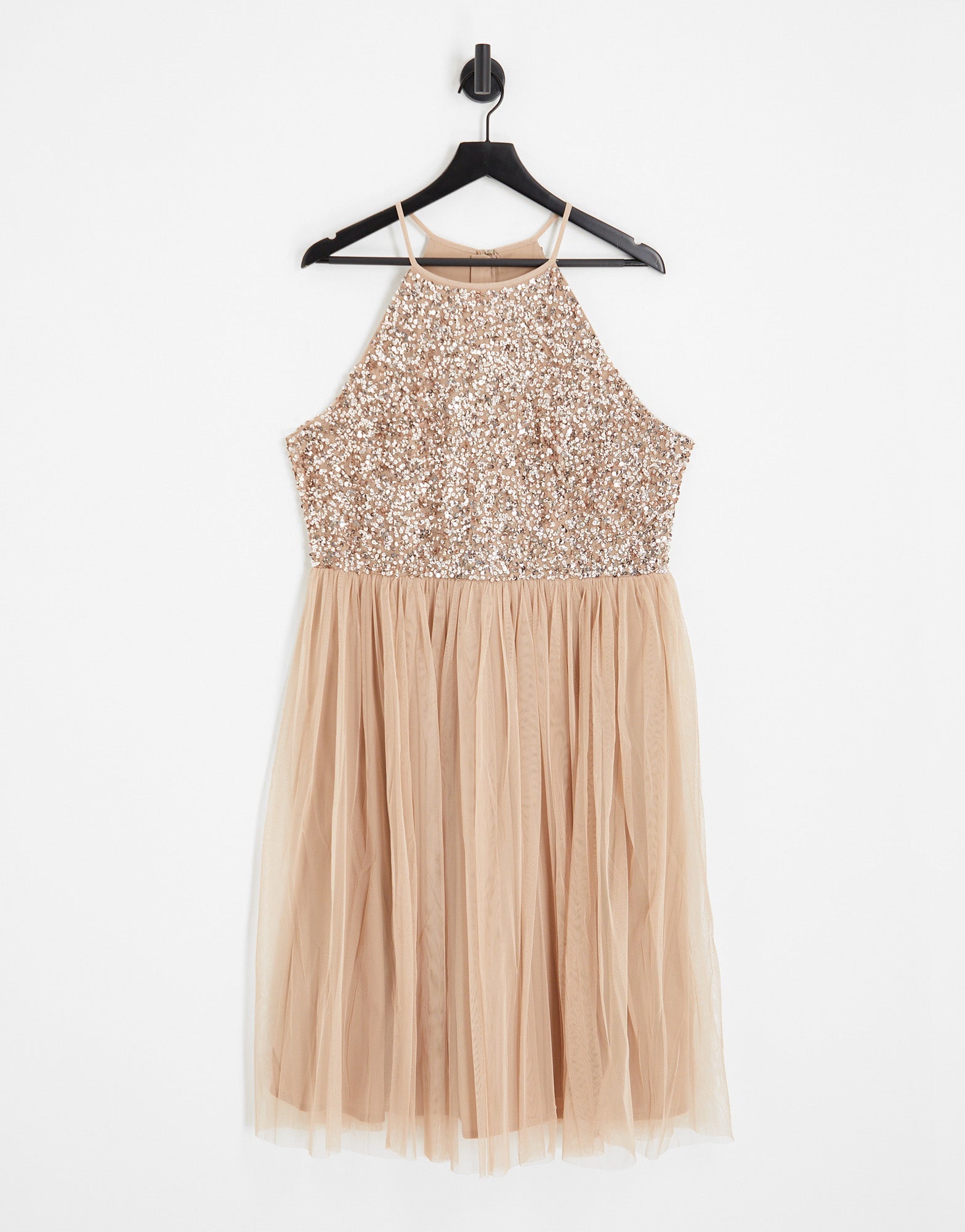 Maya Plus Bridesmaid halter neck midi tulle dress with sequins in muted blush - ASOS Sample Sale