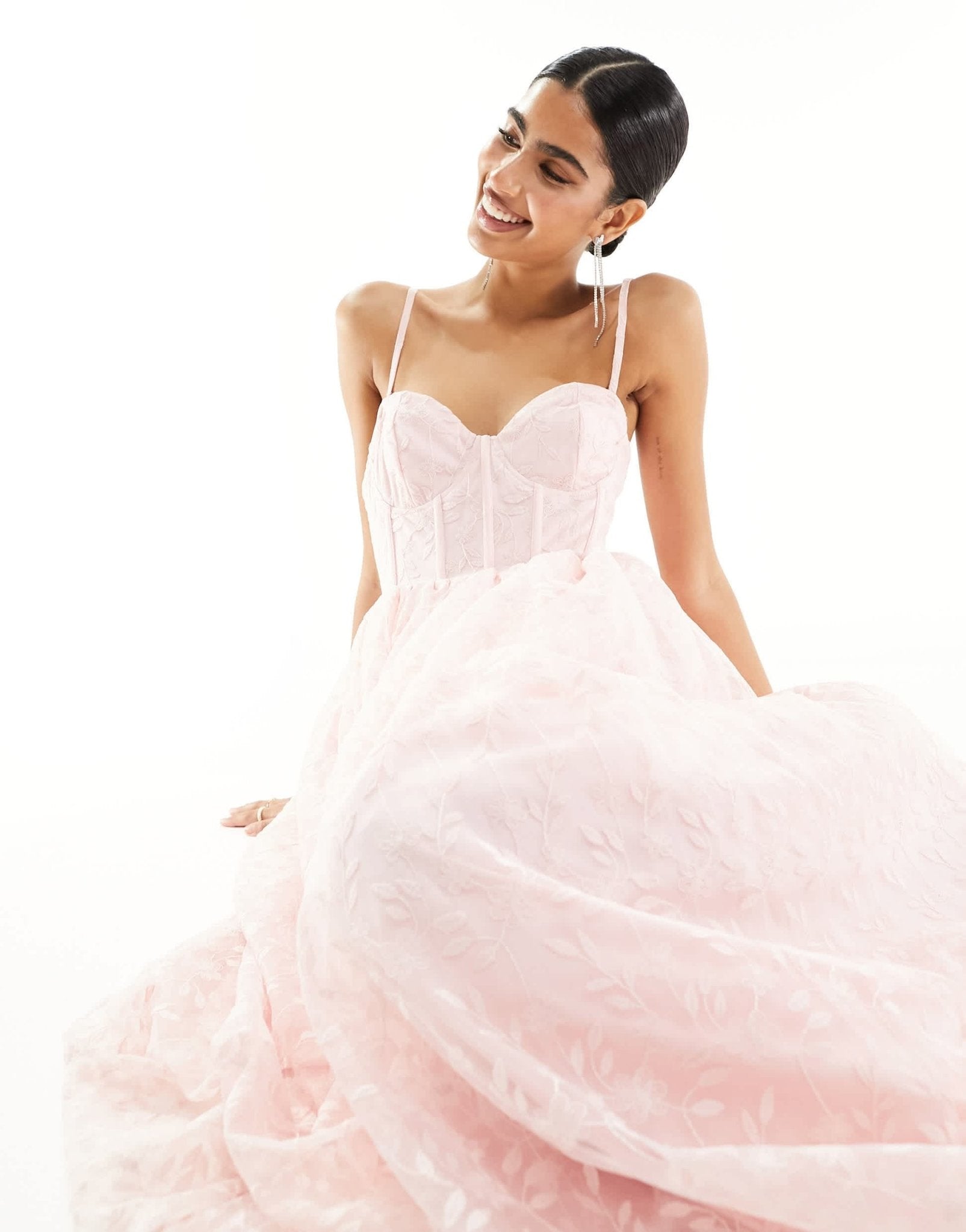 Maya Premium bandeau organza maxi dress in peach - ASOS Sample Sale