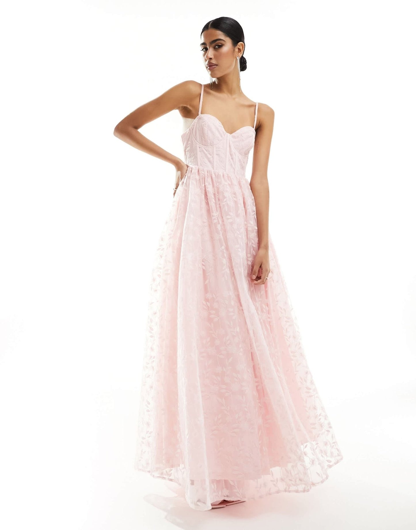 Maya Premium bandeau organza maxi dress in peach - ASOS Sample Sale