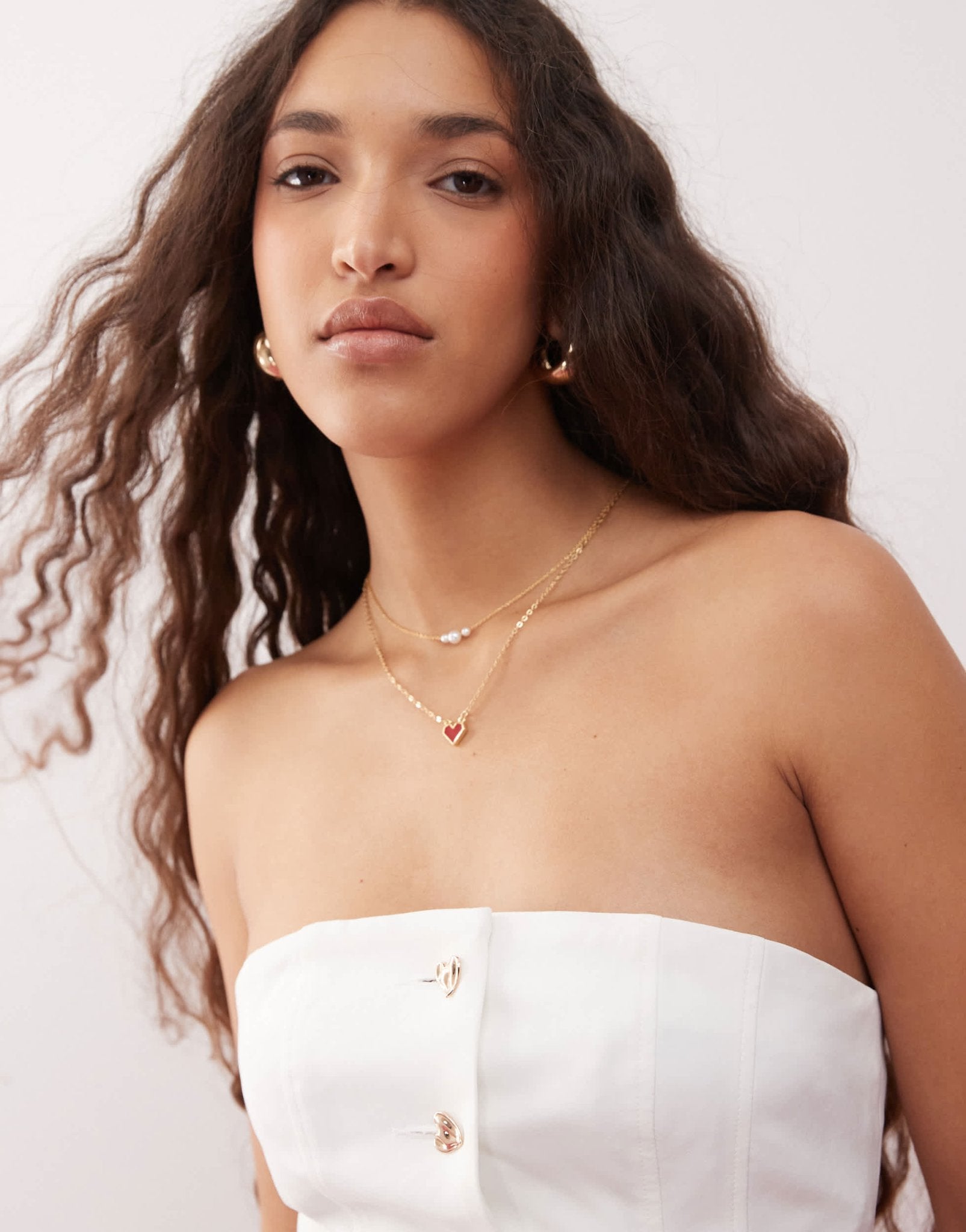 Miss Selfridge bandeau blazer top with heart buttons in white - ASOS Sample Sale