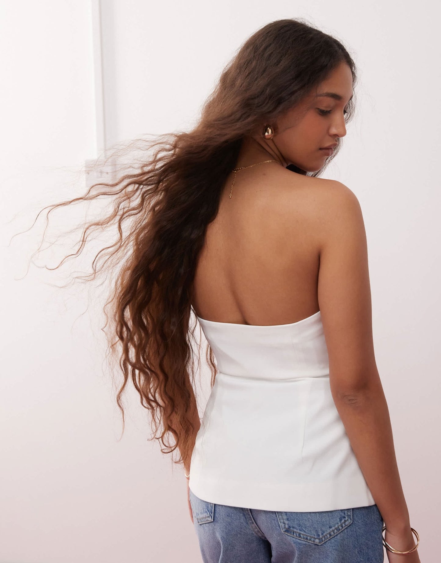 Miss Selfridge bandeau blazer top with heart buttons in white - ASOS Sample Sale
