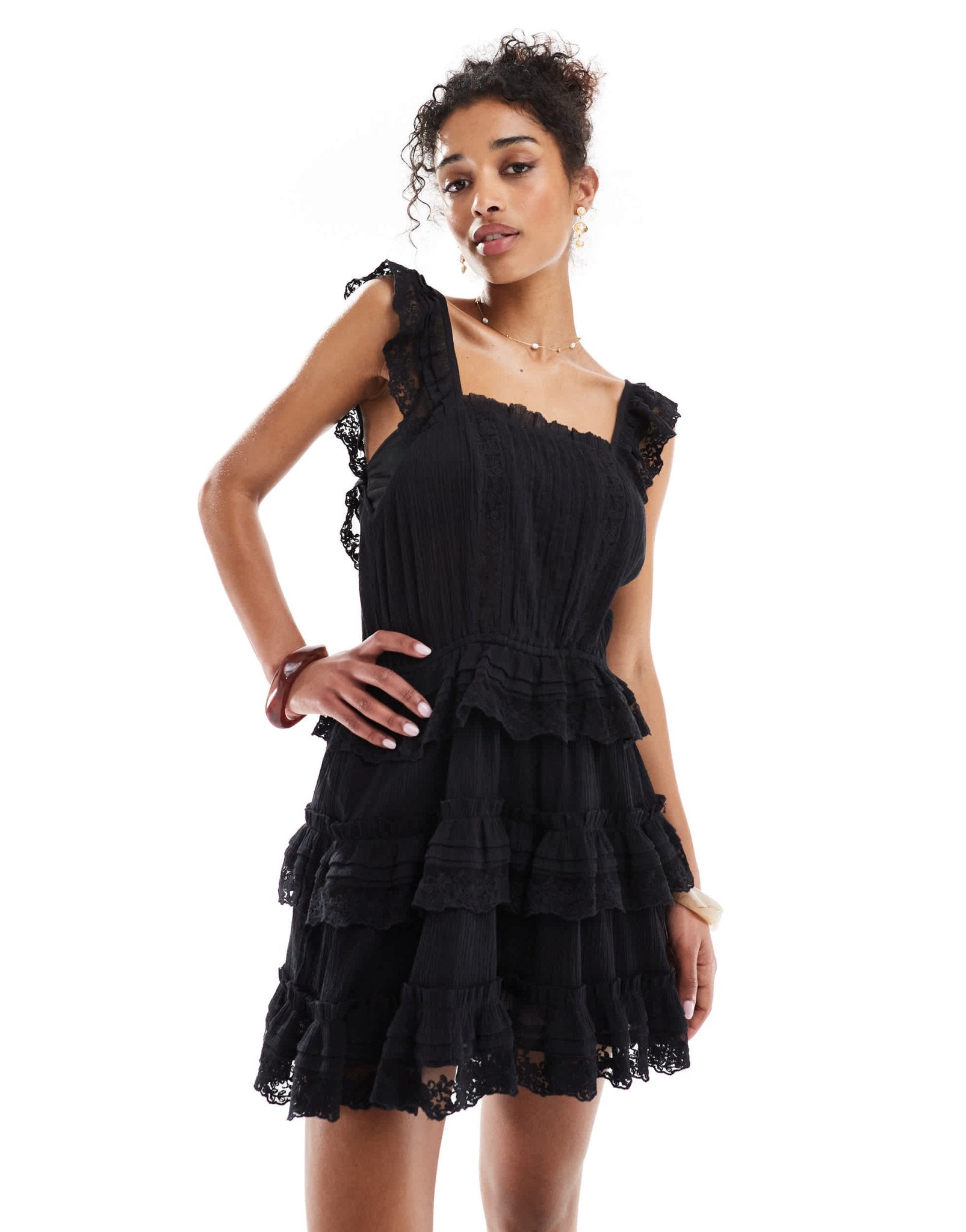 Miss Selfridge beach premium cheesecloth playsuit in black - ASOS Sample Sale
