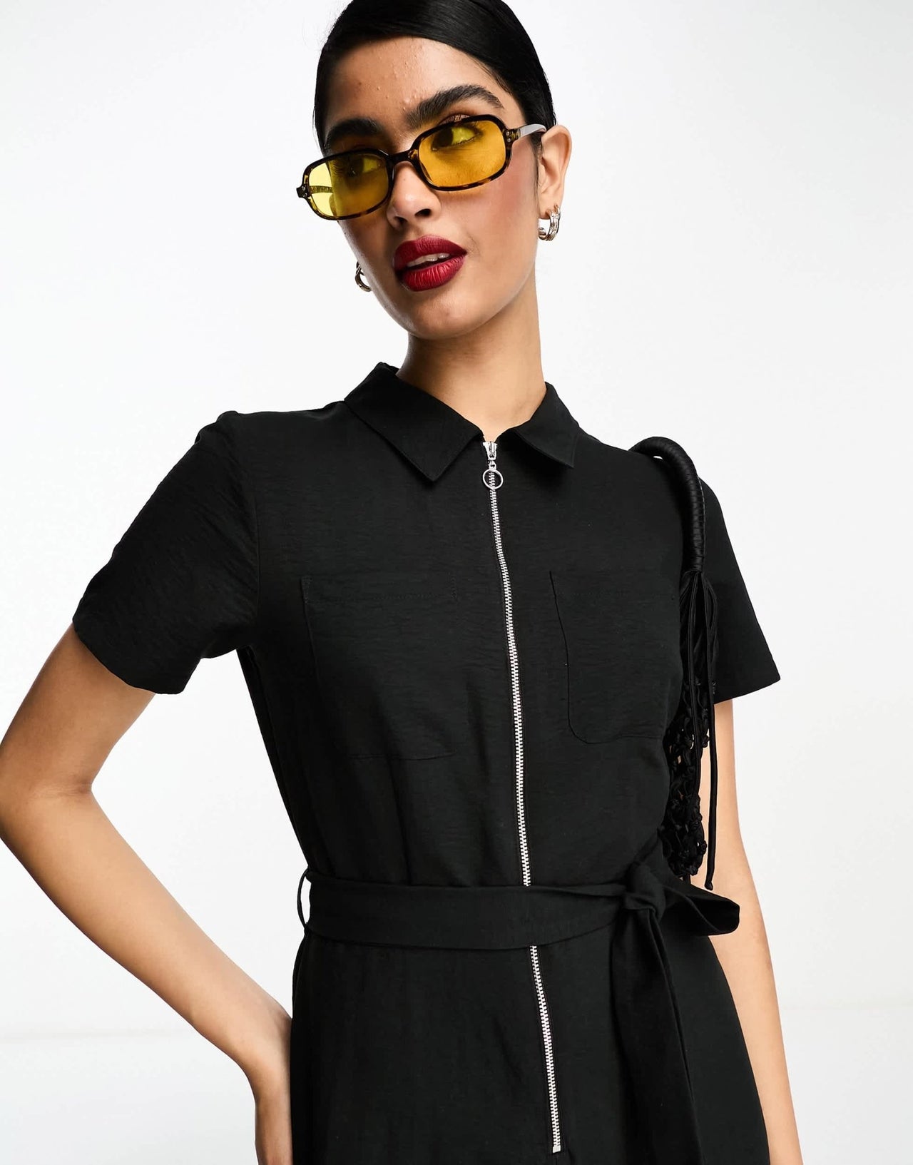 Miss Selfridge belted soft utility jumpsuit in black - ASOS Sample Sale