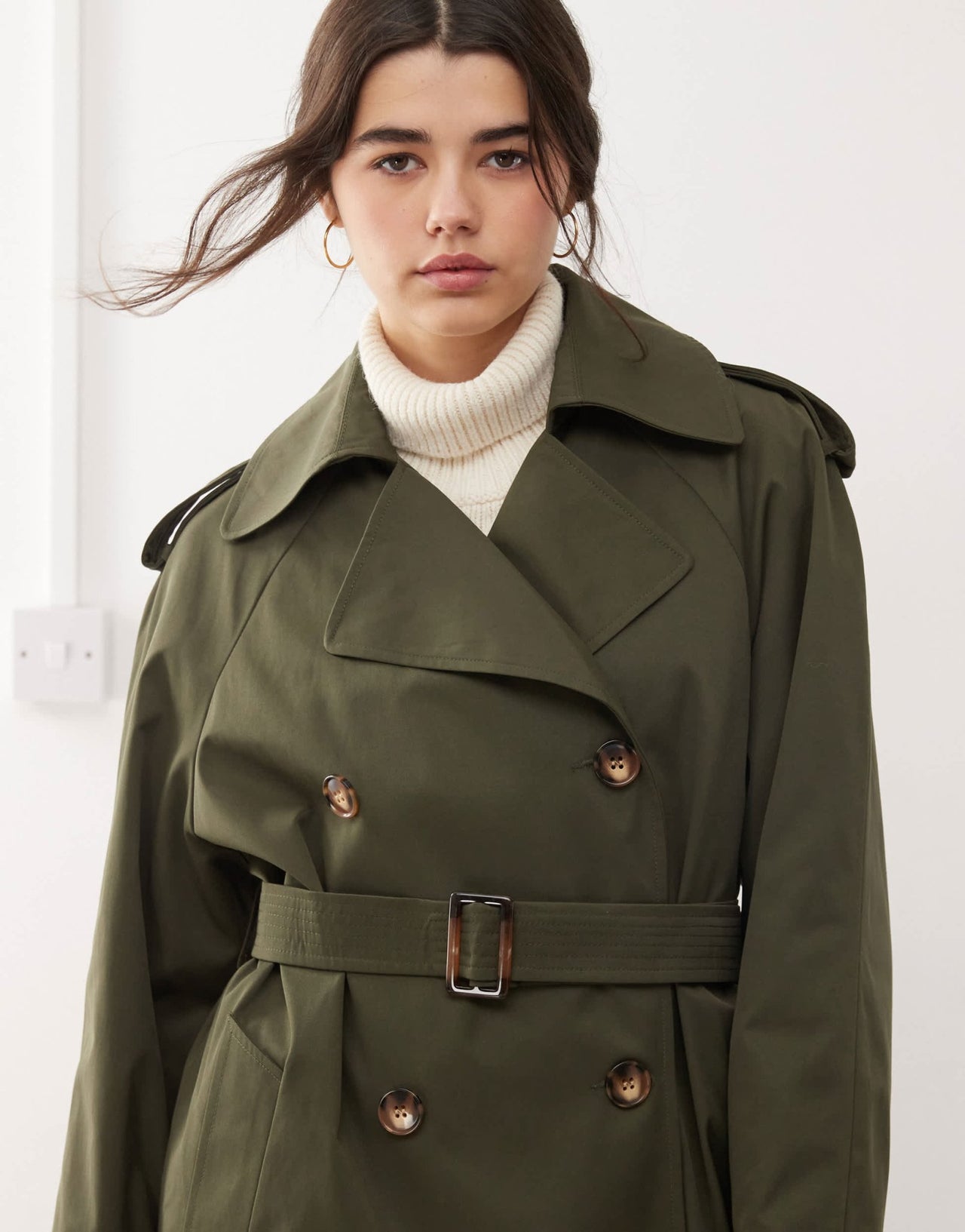 Miss Selfridge belted trench coat in khaki - ASOS Sample Sale