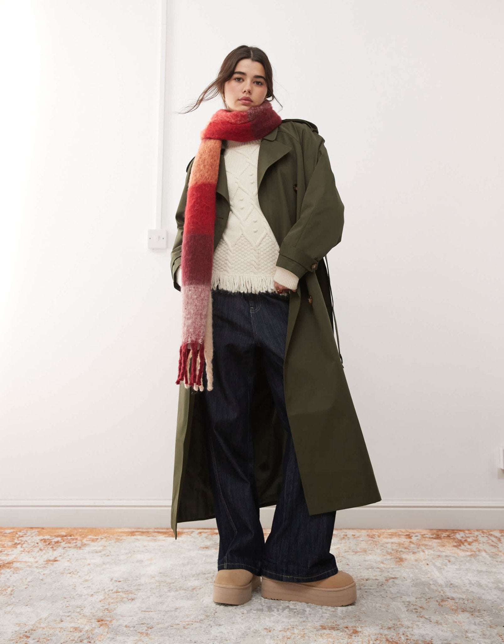 Miss Selfridge belted trench coat in khaki - ASOS Sample Sale