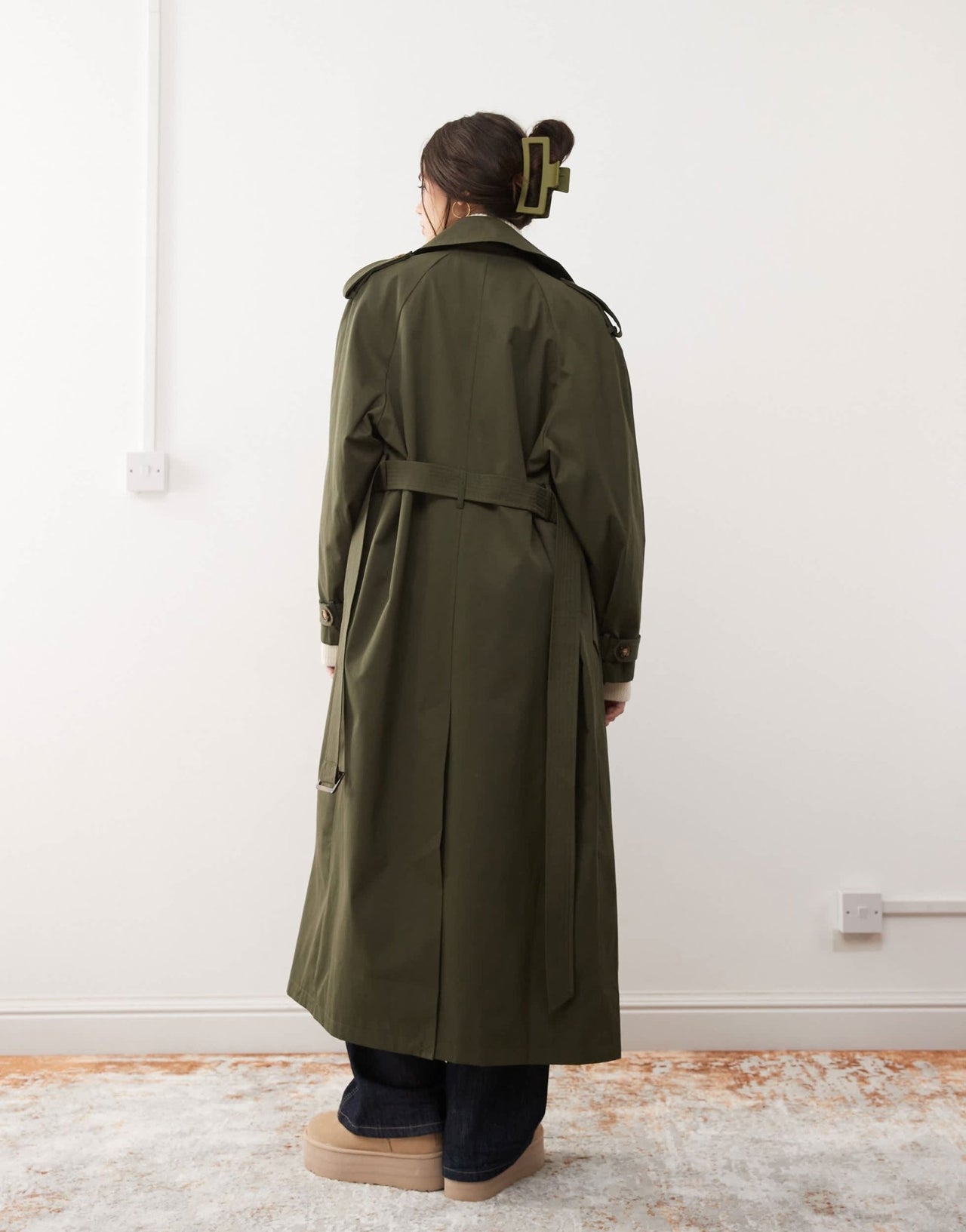 Miss Selfridge belted trench coat in khaki - ASOS Sample Sale