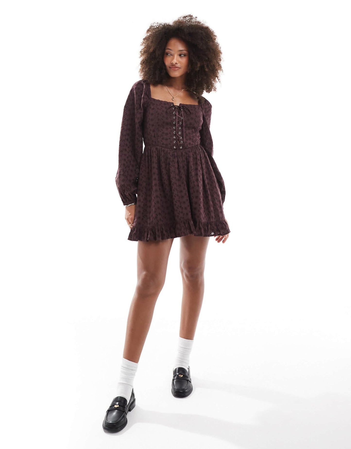 Miss Selfridge broderie corset mini dress in choc - ASOS Sample Sale