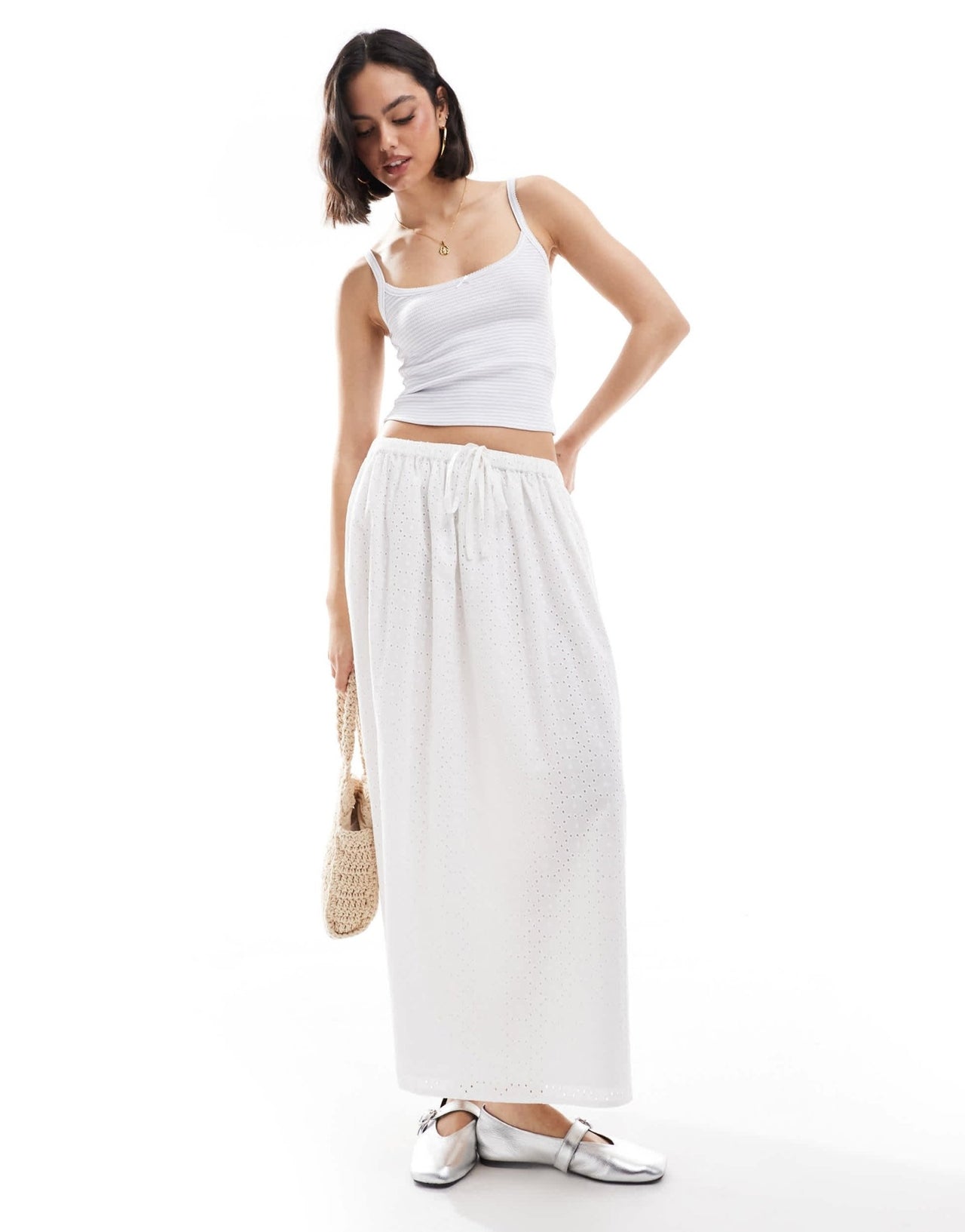 Miss Selfridge broderie maxi skirt in white - ASOS Sample Sale