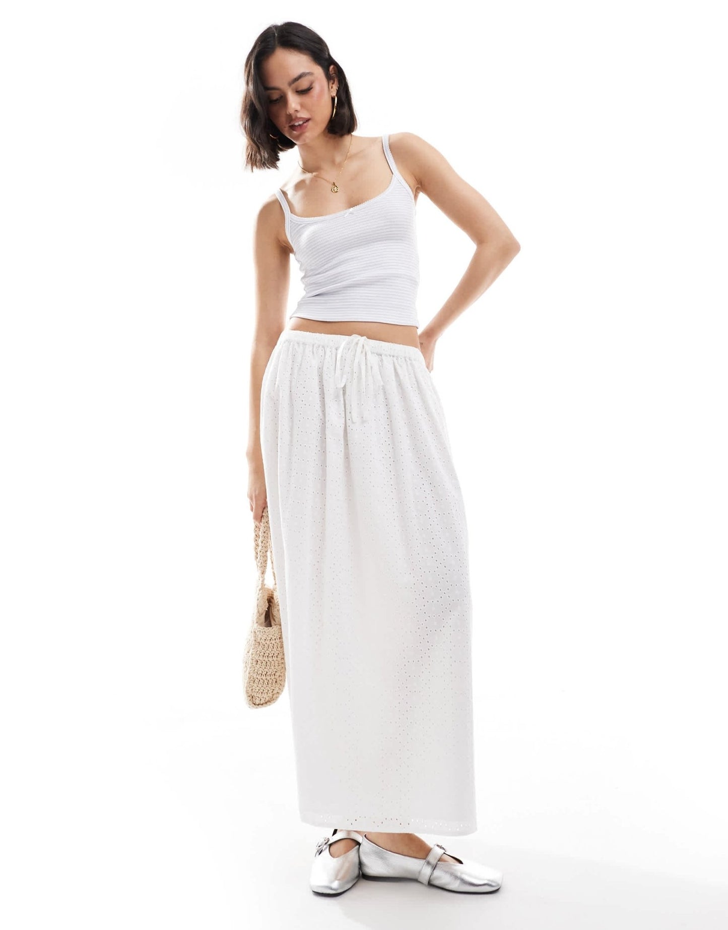 Miss Selfridge broderie maxi skirt in white - ASOS Sample Sale