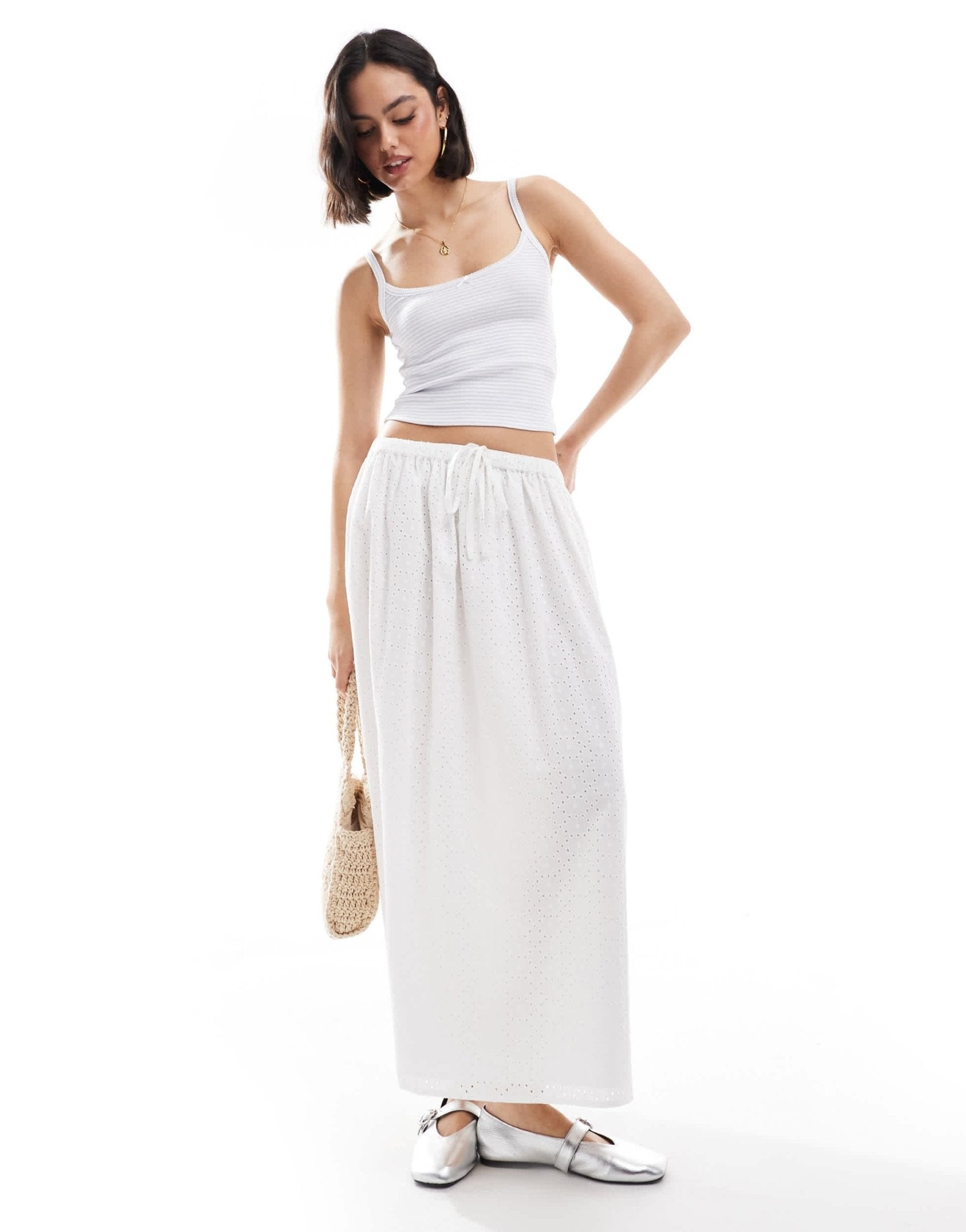Miss Selfridge broderie maxi skirt in white - ASOS Sample Sale