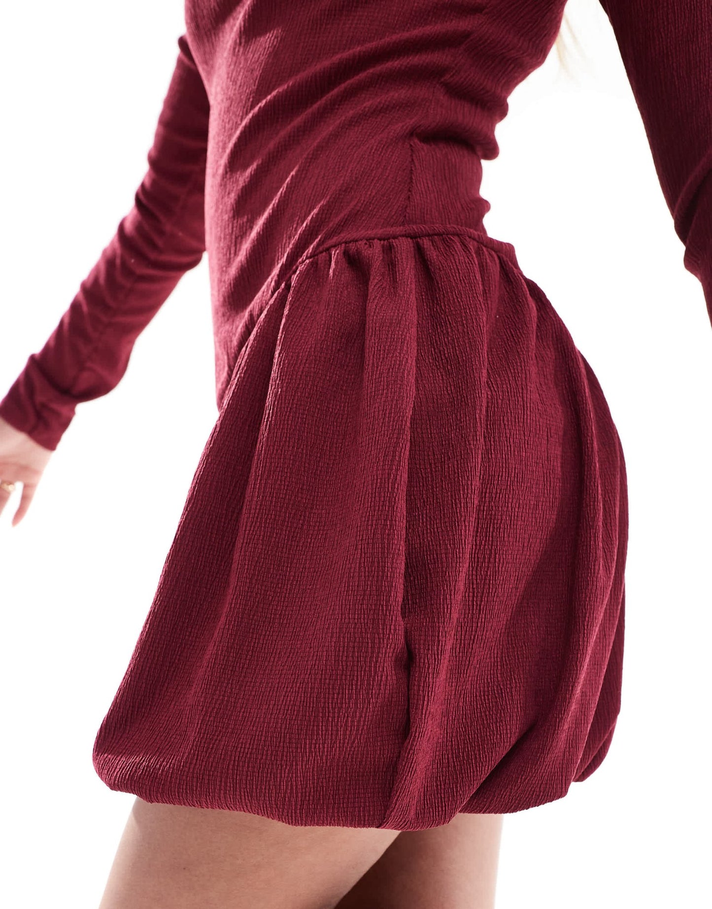 Miss Selfridge bubble hem mini dress in burgundy - ASOS Sample Sale