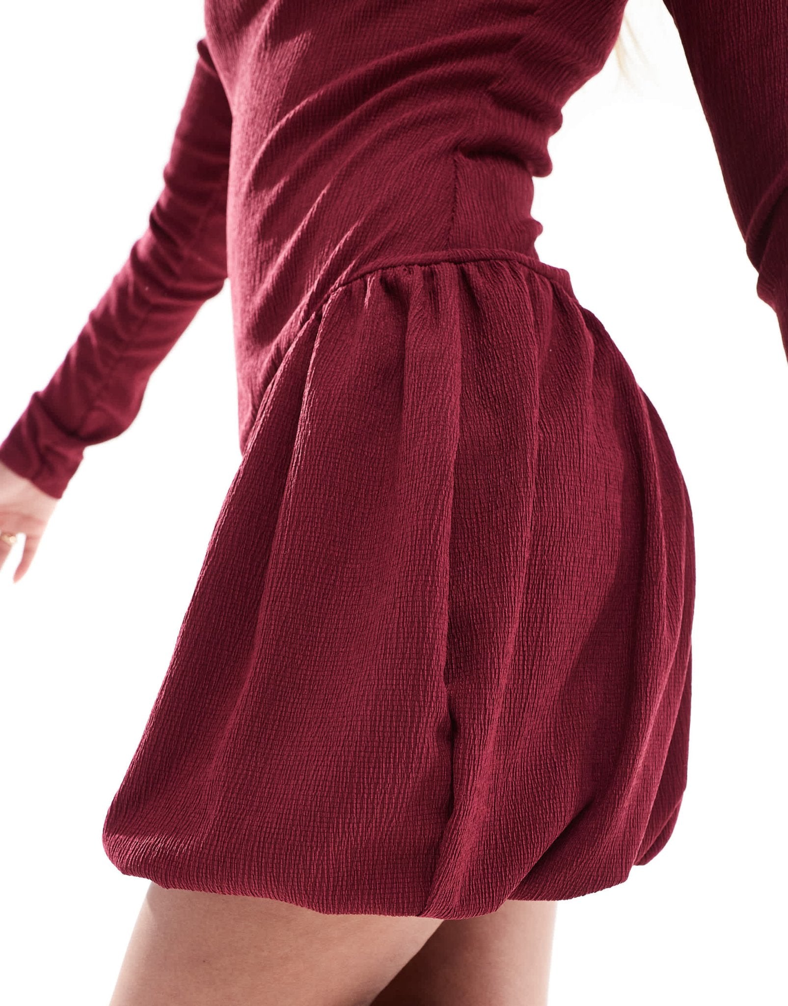 Miss Selfridge bubble hem mini dress in burgundy - ASOS Sample Sale