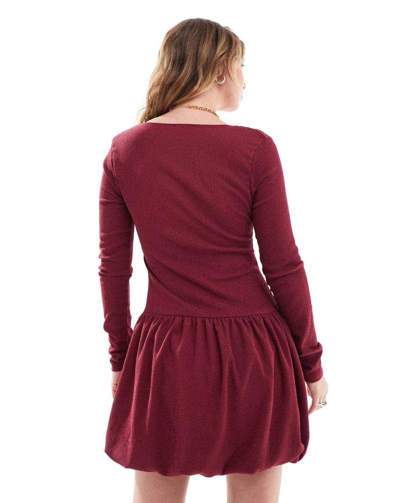 Miss Selfridge bubble hem mini dress in burgundy - ASOS Sample Sale