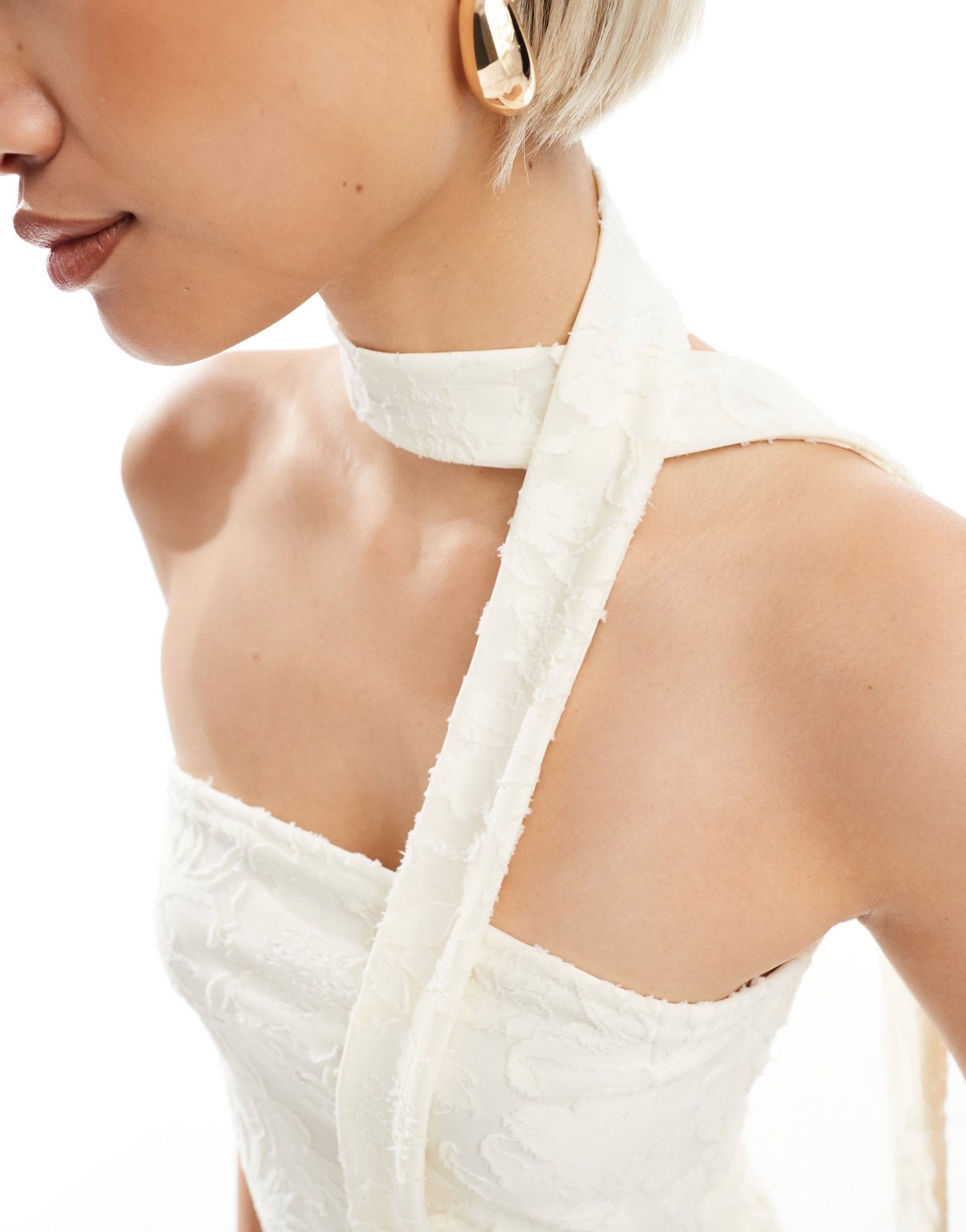 Miss Selfridge burnout textured bandeau scarf top in cream - ASOS Sample Sale