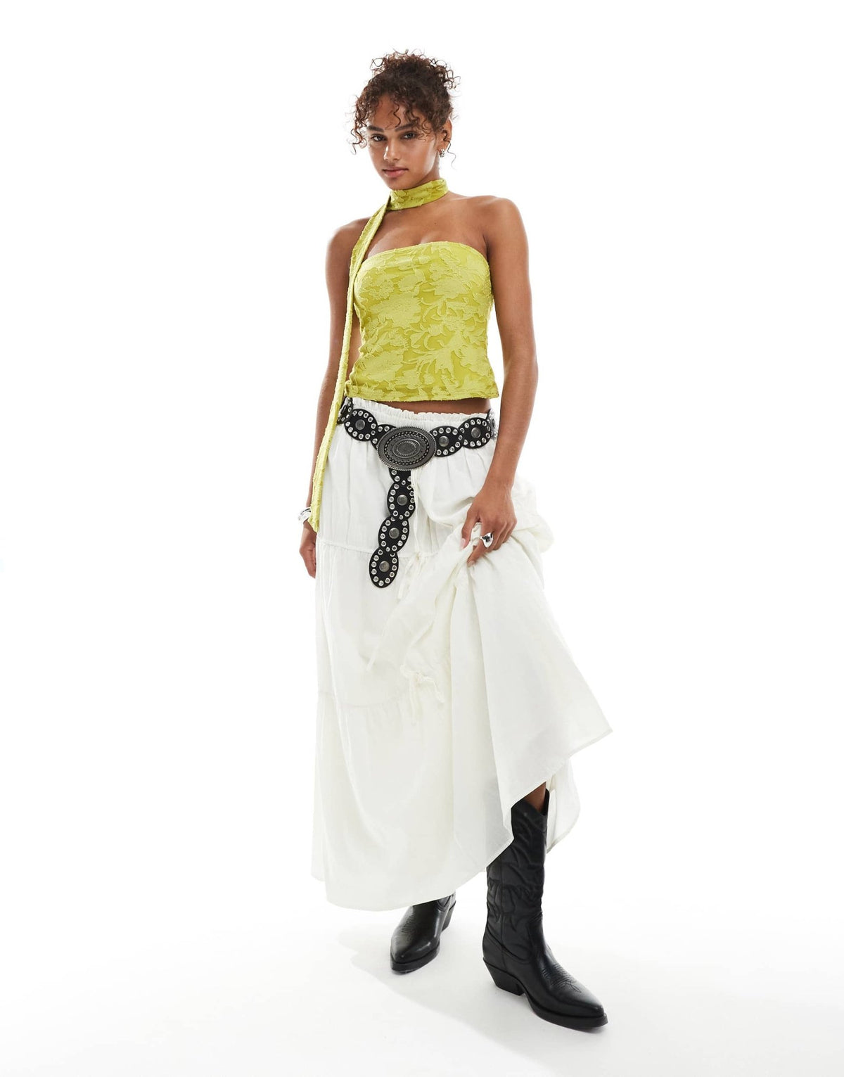 Miss Selfridge burnout textured bandeau scarf top in olive - ASOS Sample Sale