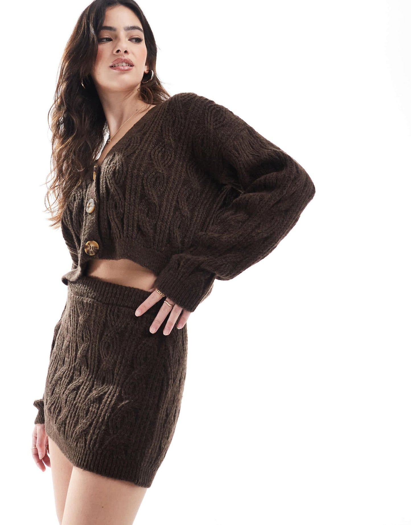 Miss Selfridge cable knit mini skirt co ord in chocolate - ASOS Sample Sale