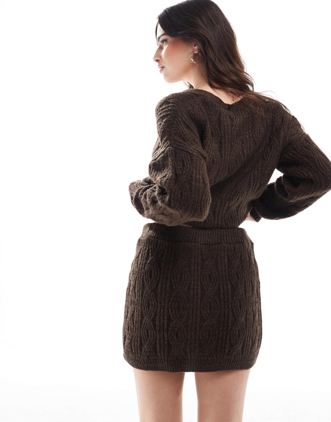 Miss Selfridge cable knit mini skirt co ord in chocolate - ASOS Sample Sale