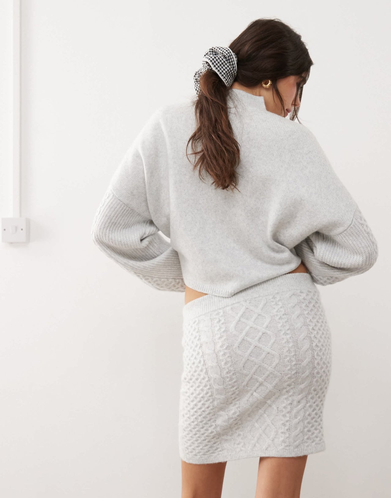 Miss Selfridge cable knit mini skirt co - ord in grey marl - ASOS Sample Sale