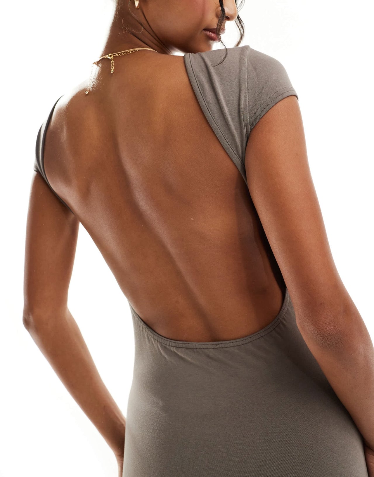 Miss Selfridge cap sleeve backless maxi dress in neutral - ASOS Sample Sale