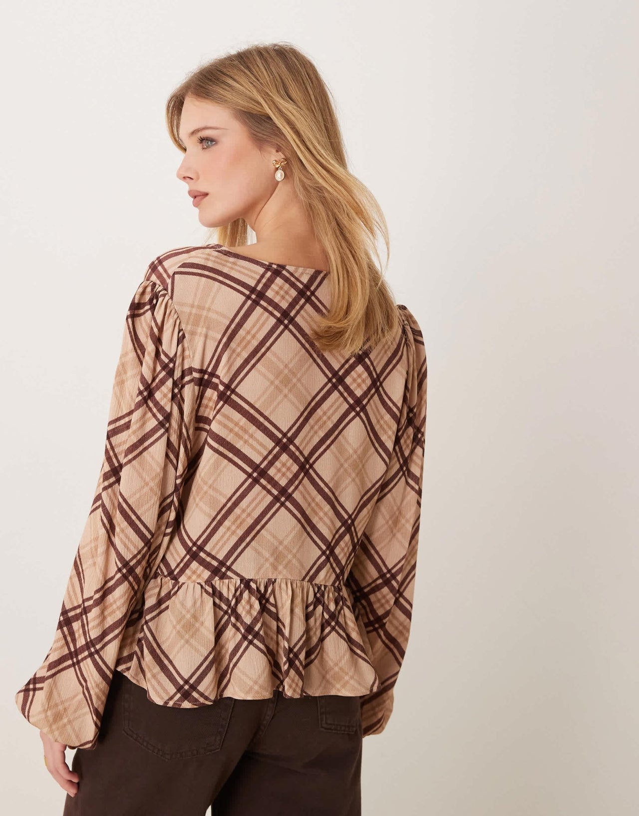 Miss Selfridge check tie front long sleeve top - ASOS Sample Sale
