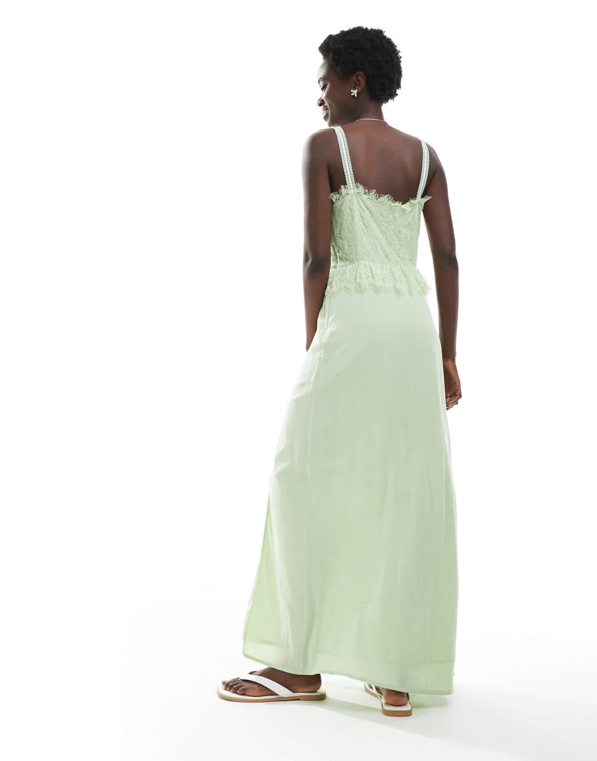 Miss Selfridge cheesecloth maxi corset dress with ribbon trims in green - ASOS Sample Sale
