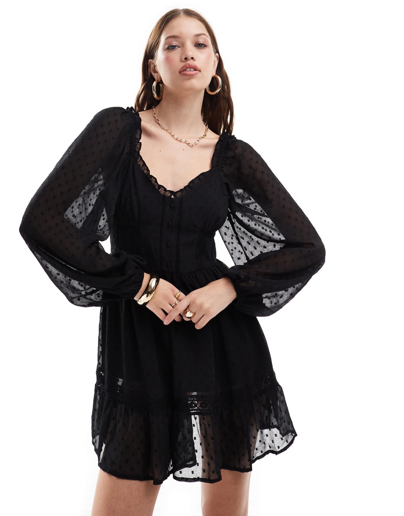 Miss Selfridge chiffon corset detail mini dress in black - ASOS Sample Sale