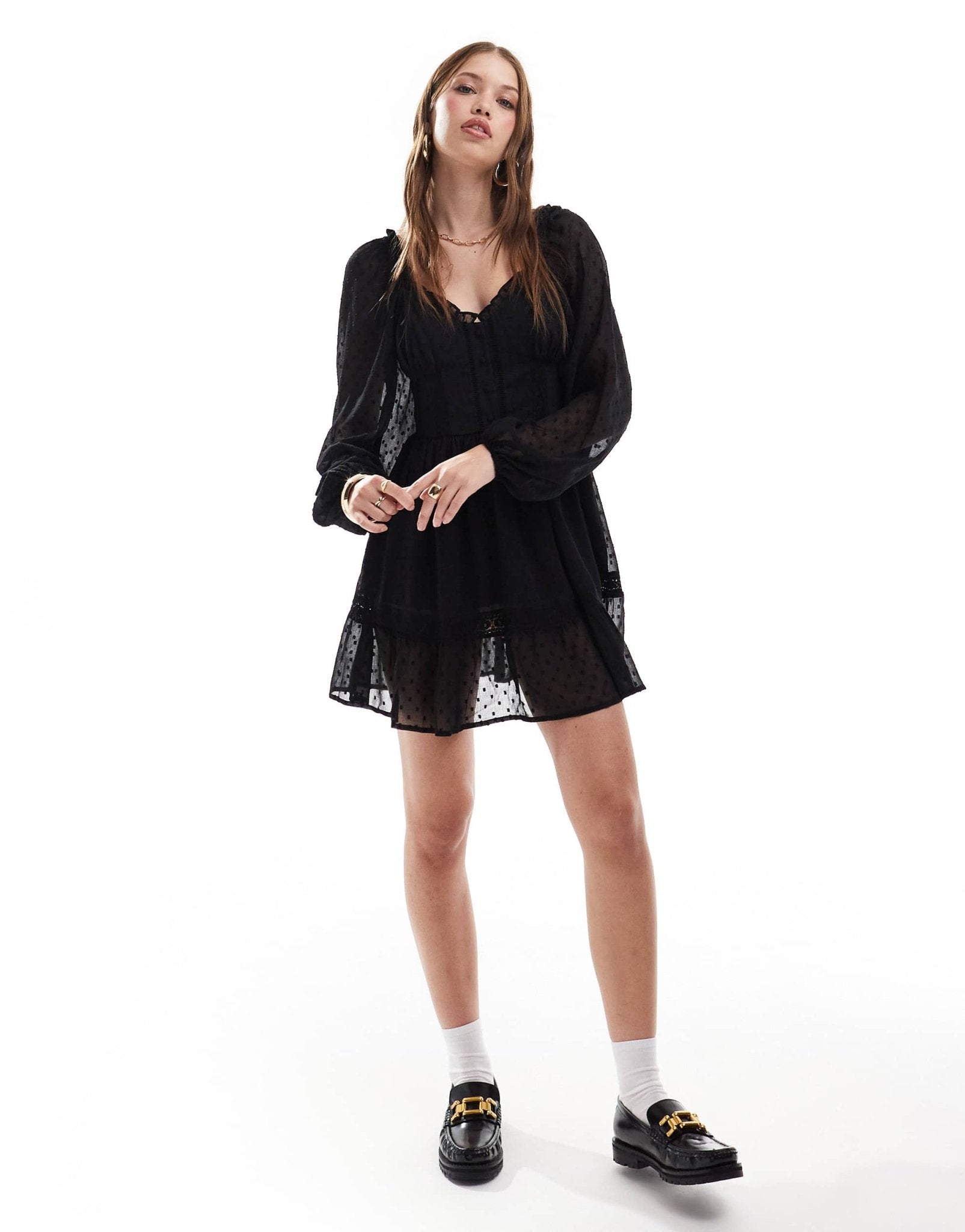 Miss Selfridge chiffon corset detail mini dress in black - ASOS Sample Sale
