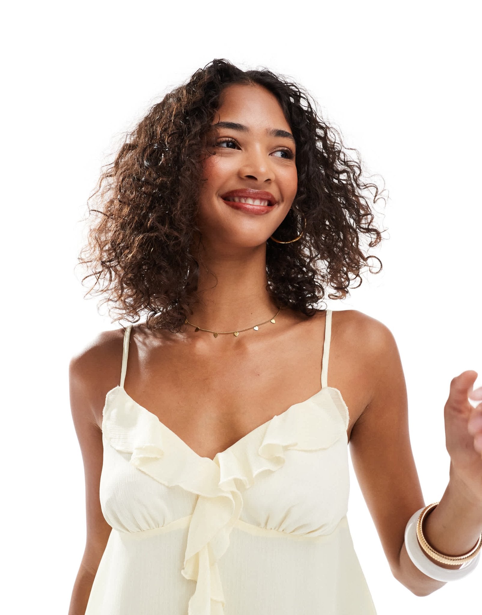 Miss Selfridge chiffon ruffle cami top in buttermilk - ASOS Sample Sale