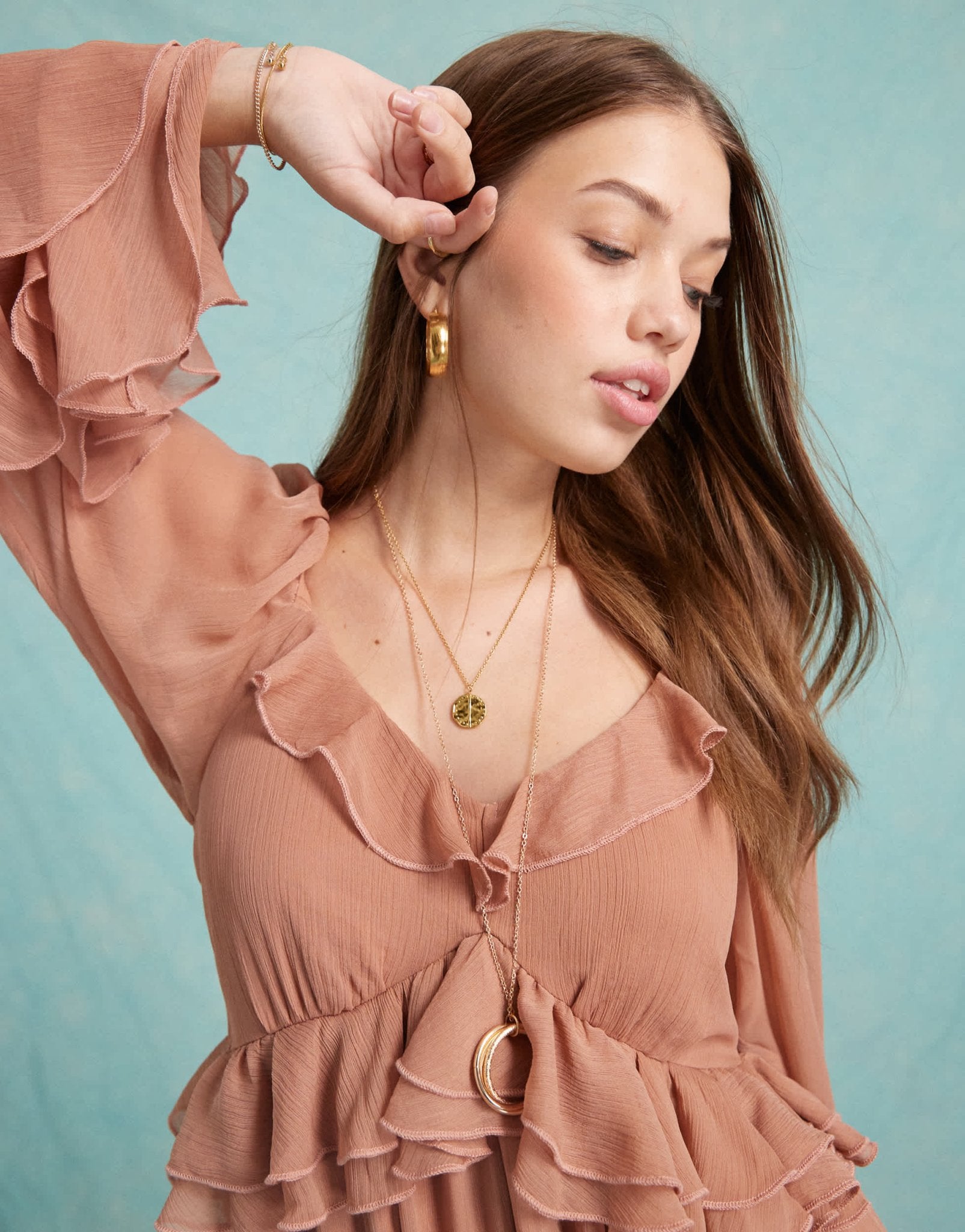 Miss Selfridge chiffon ruffle maxi dress in chocolate - ASOS Sample Sale