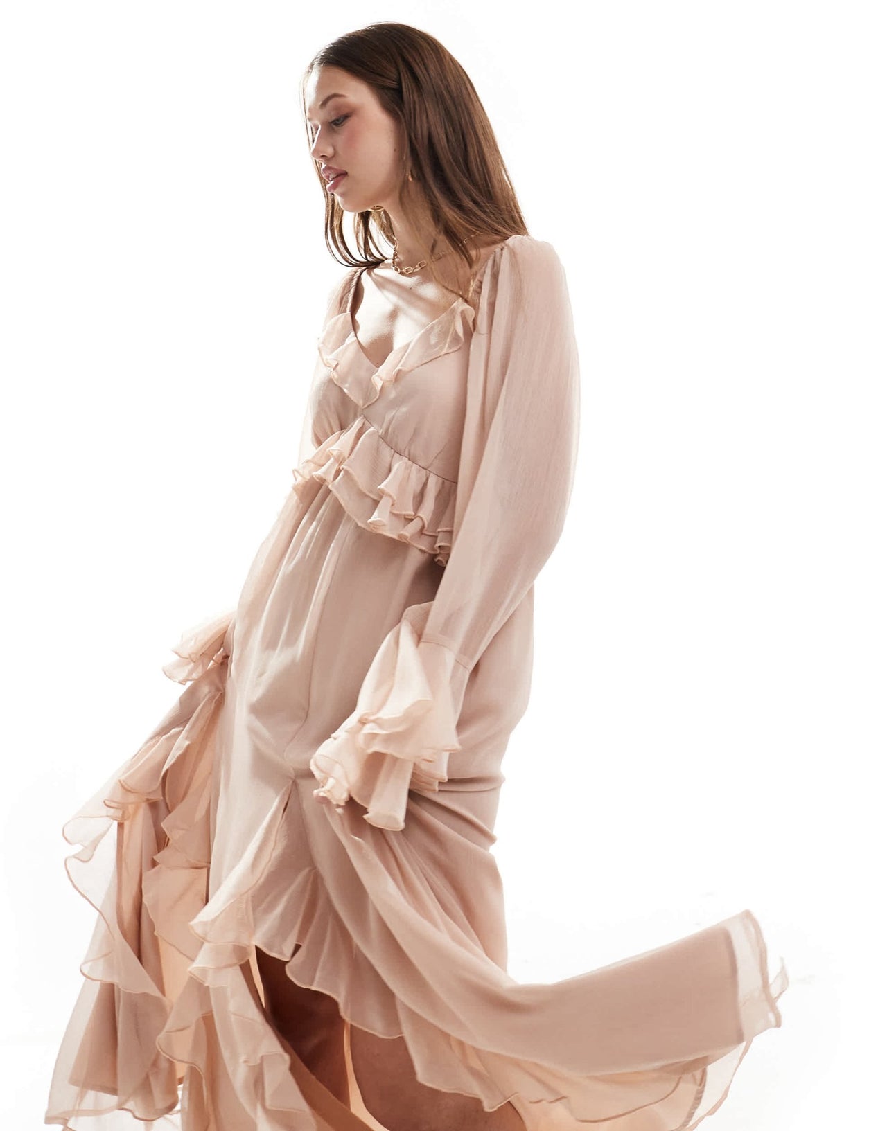 Miss Selfridge chiffon ruffle maxi dress in pink - ASOS Sample Sale
