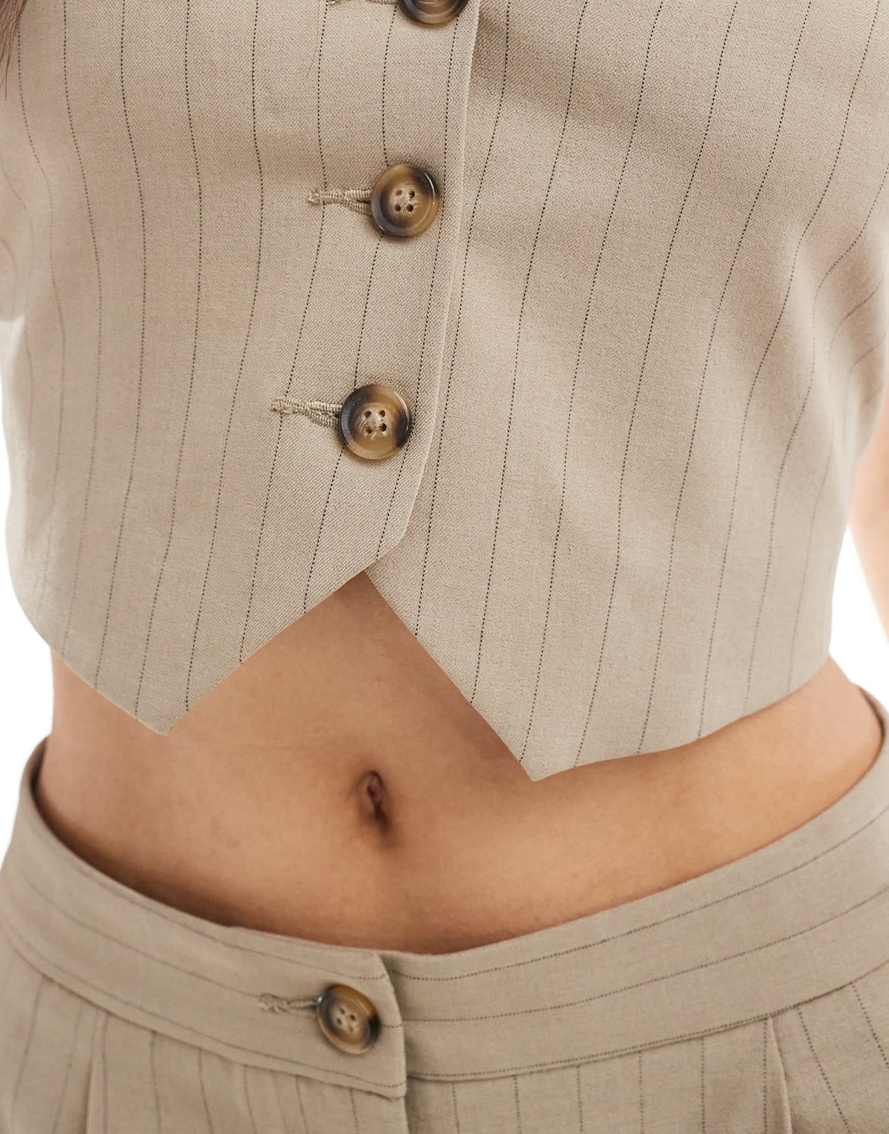 Miss Selfridge co-ord tailored halter waistcoat in brown pinstripe - ASOS Sample Sale