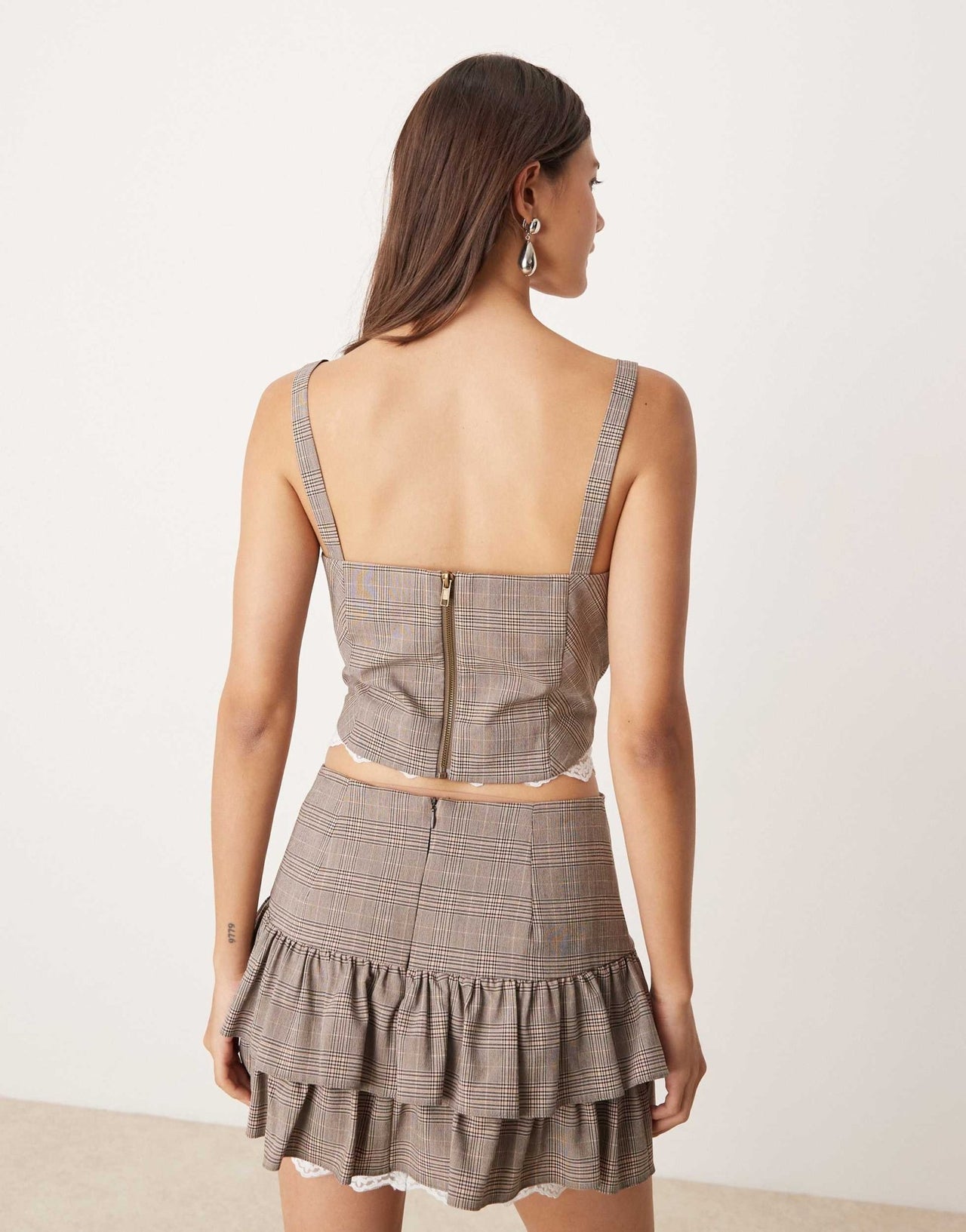 Miss Selfridge co - ord tailored lace trim corset top in check print - ASOS Sample Sale