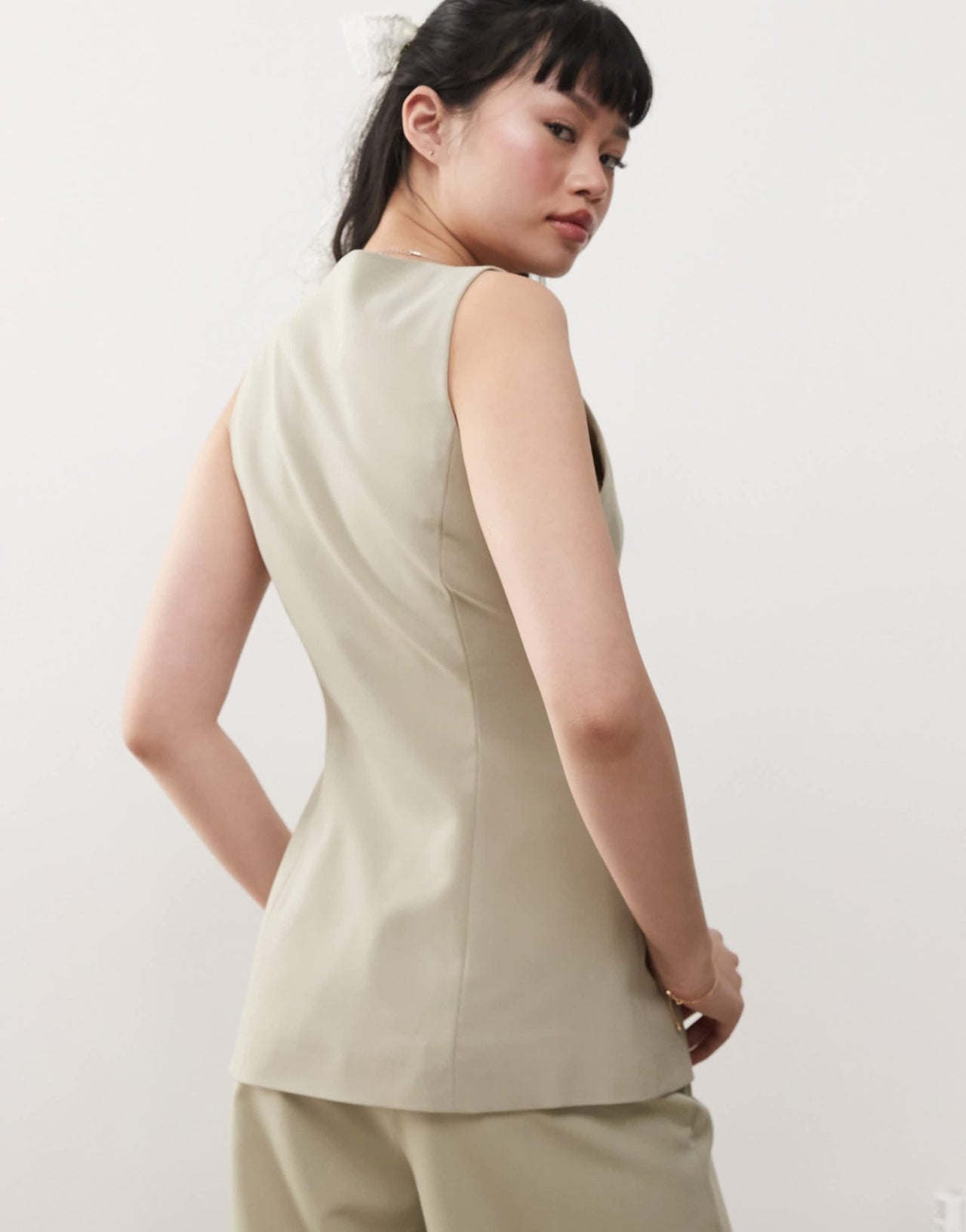 Miss Selfridge co-ord tailored longline waistcoat in khaki - ASOS Sample Sale